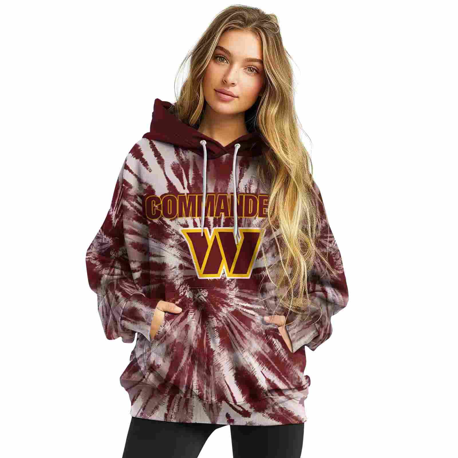 washington commanders tie dye pattern burgundy hoodie high quality