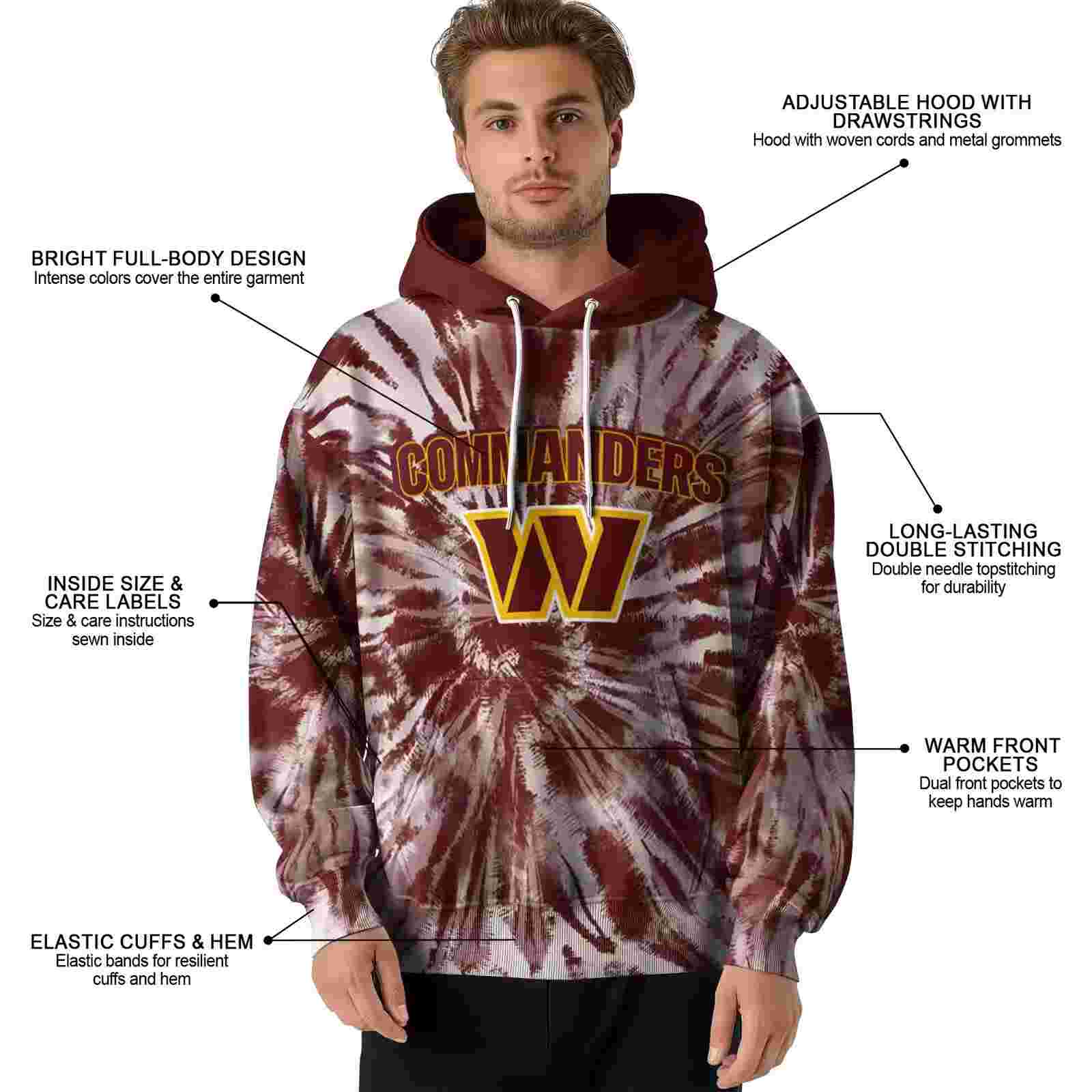 washington commanders tie dye pattern burgundy hoodie latest model