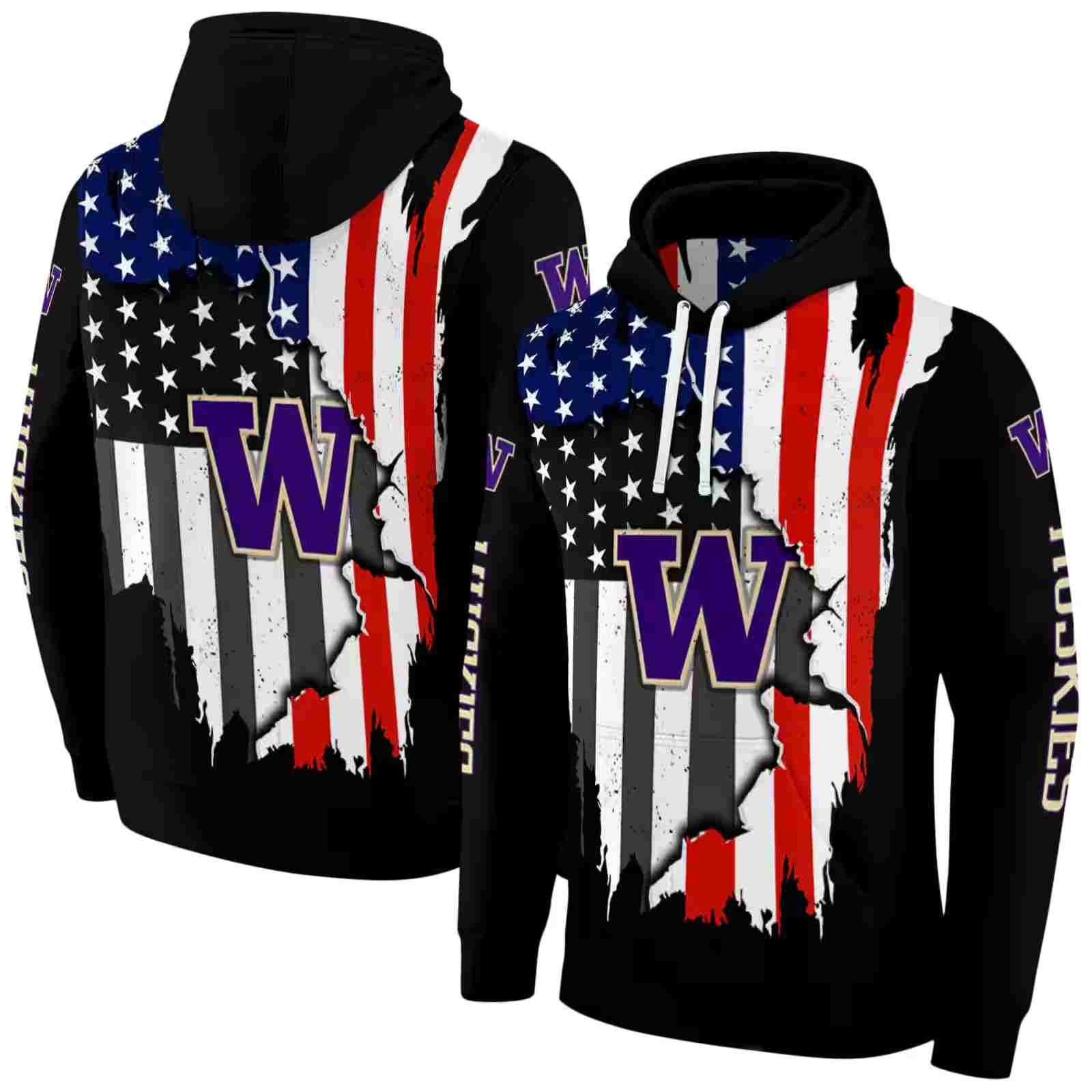 washington huskies american pride black hoodie fashion forward