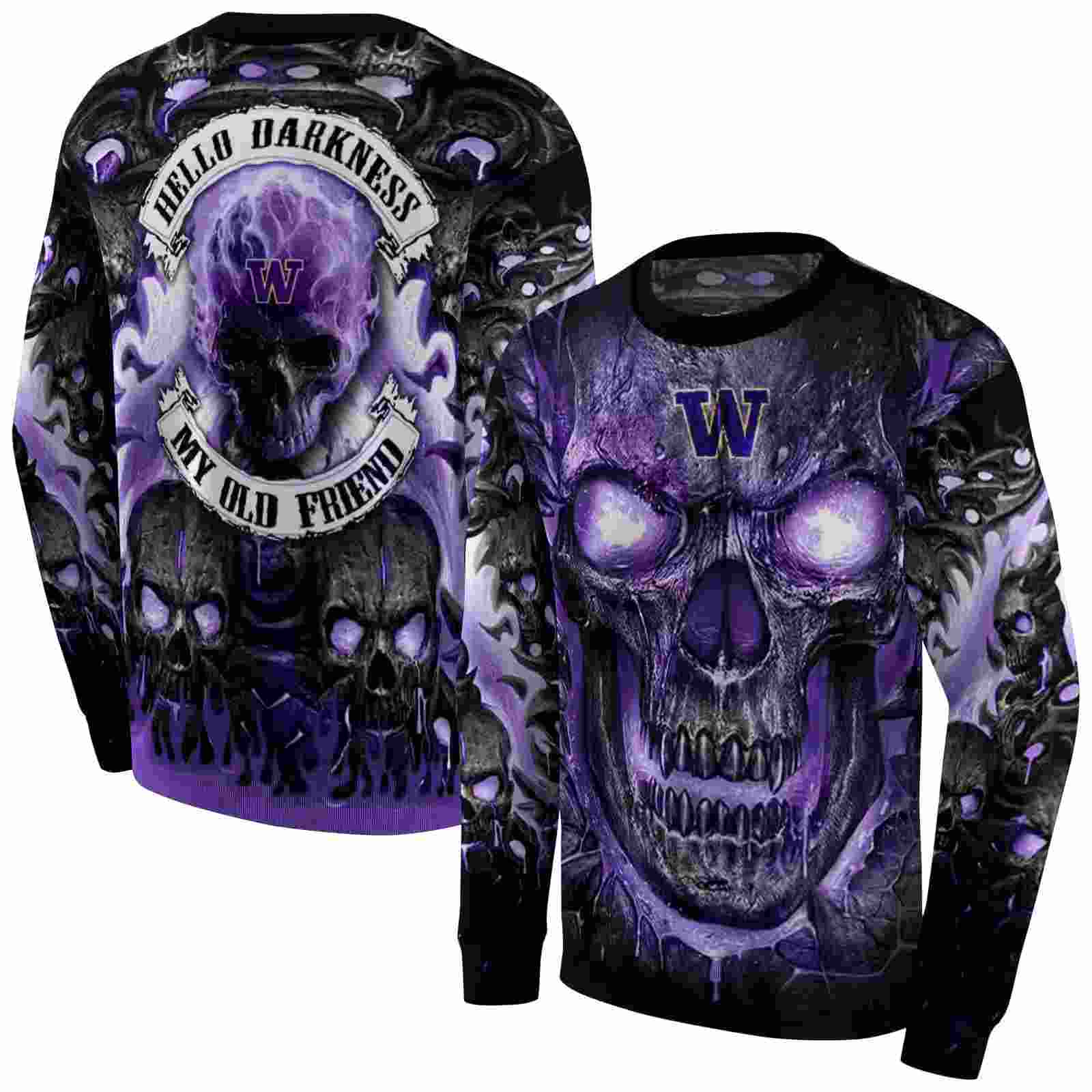 washington huskies demonic skull purple black hoodie premium grade