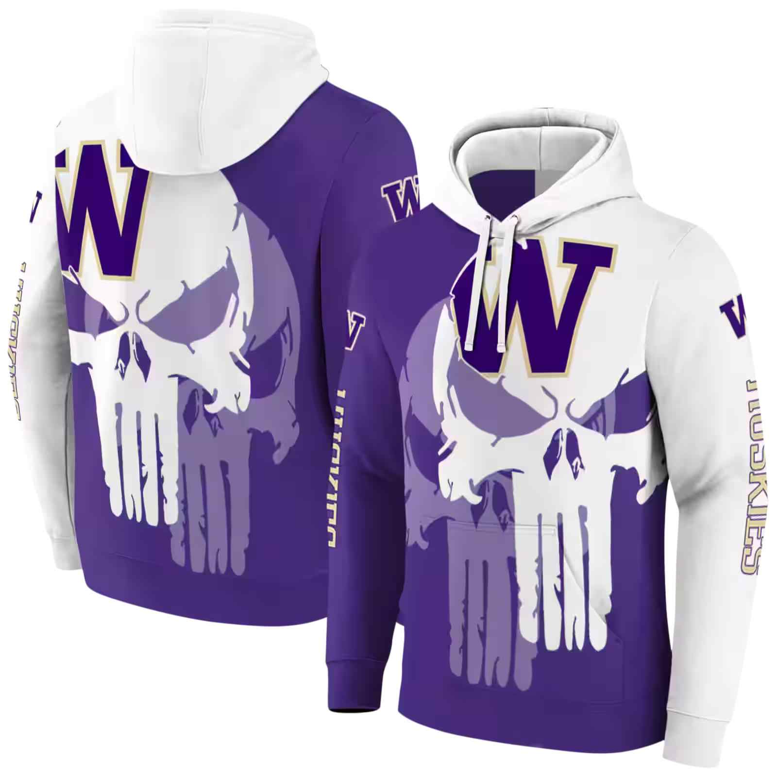 washington huskies graphic punisher purple white hoodie fashion forward