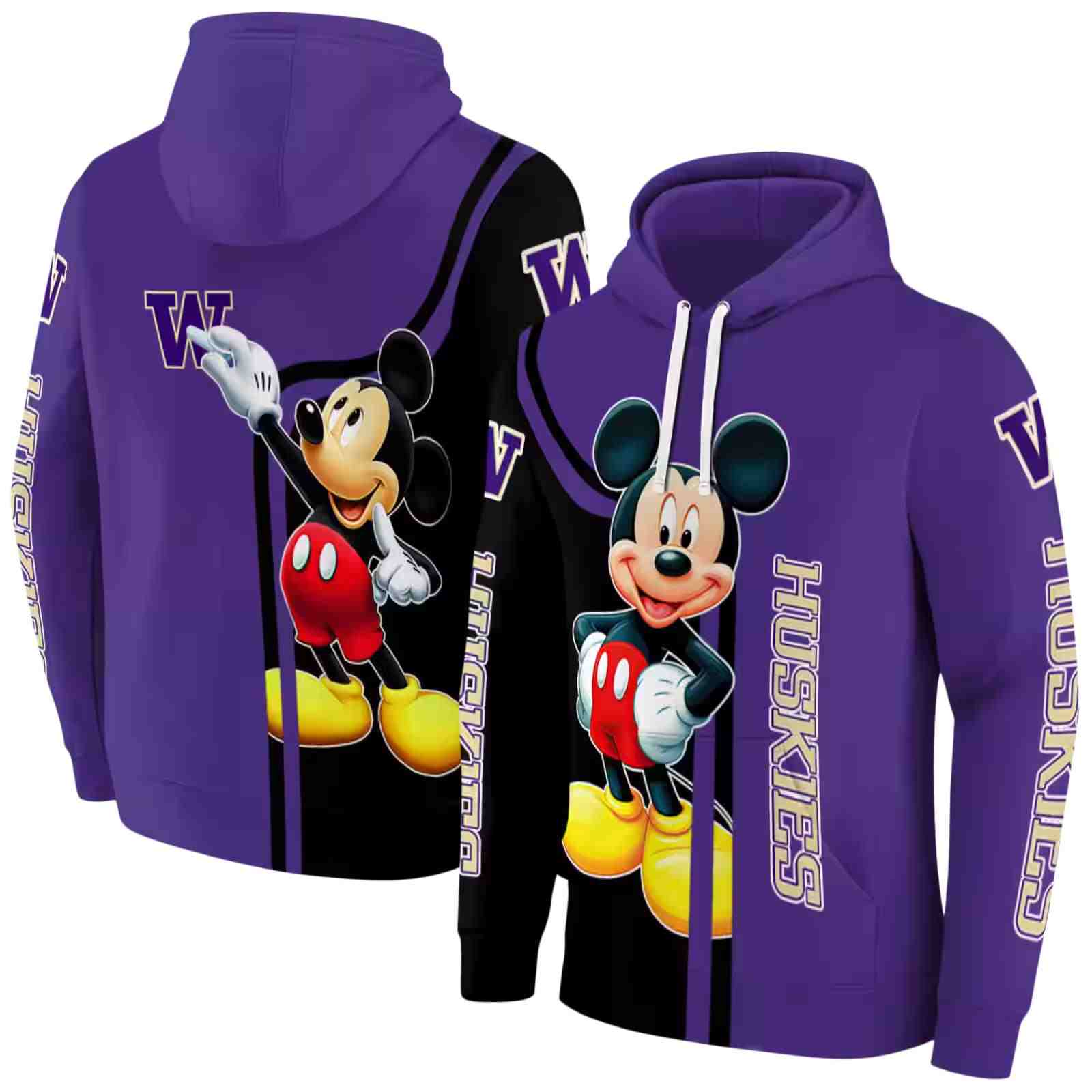 washington huskies mickey mouse purple black hoodie fashion forward