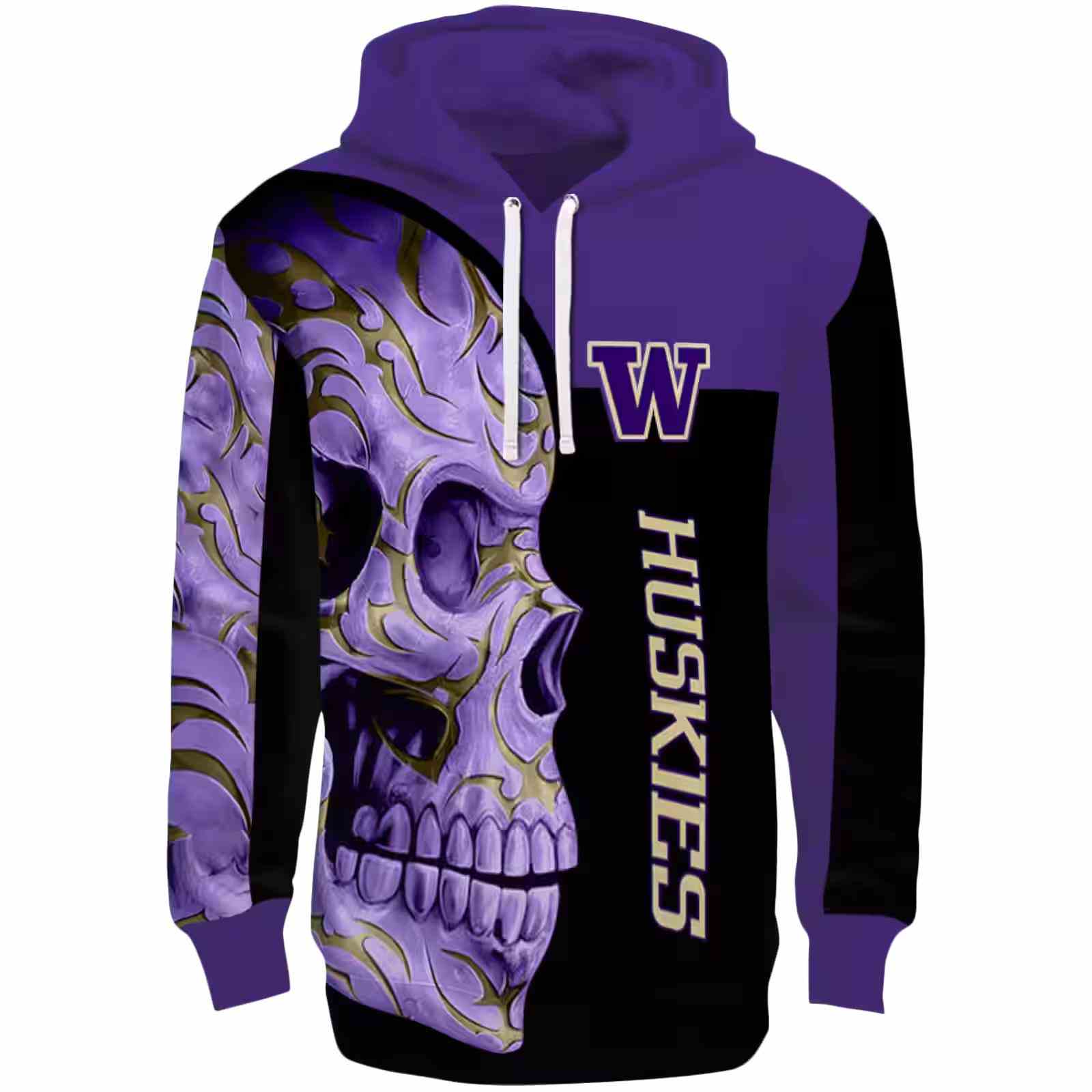 Washington Huskies Skull Motif Purple Black Hoodie