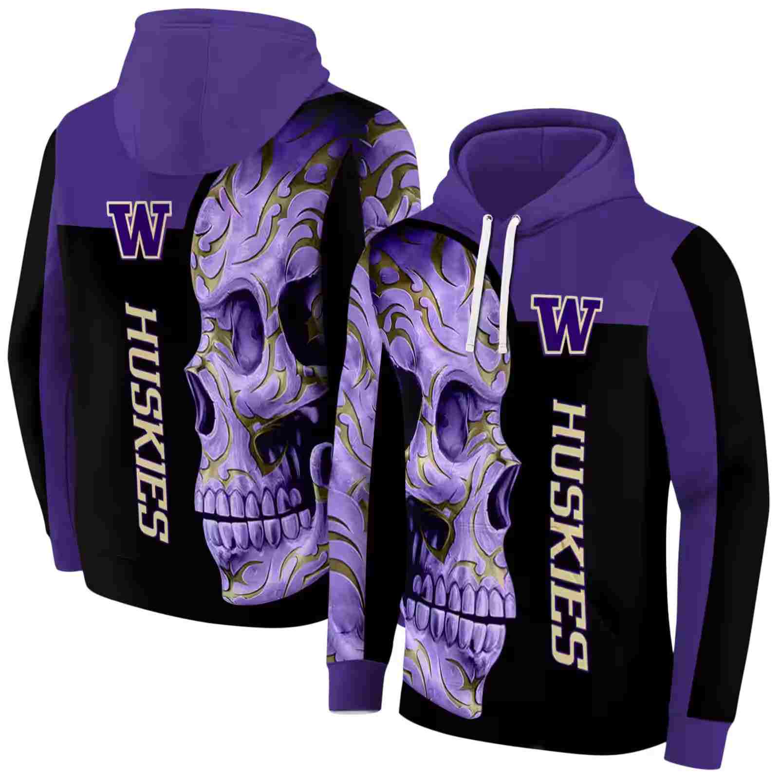 washington huskies skull motif purple black hoodie fashion forward