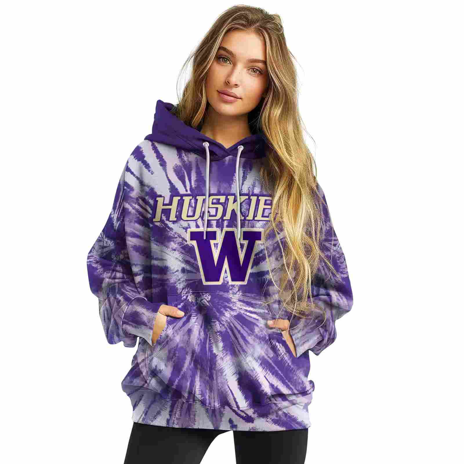 washington huskies tie dye pattern purple hoodie high quality