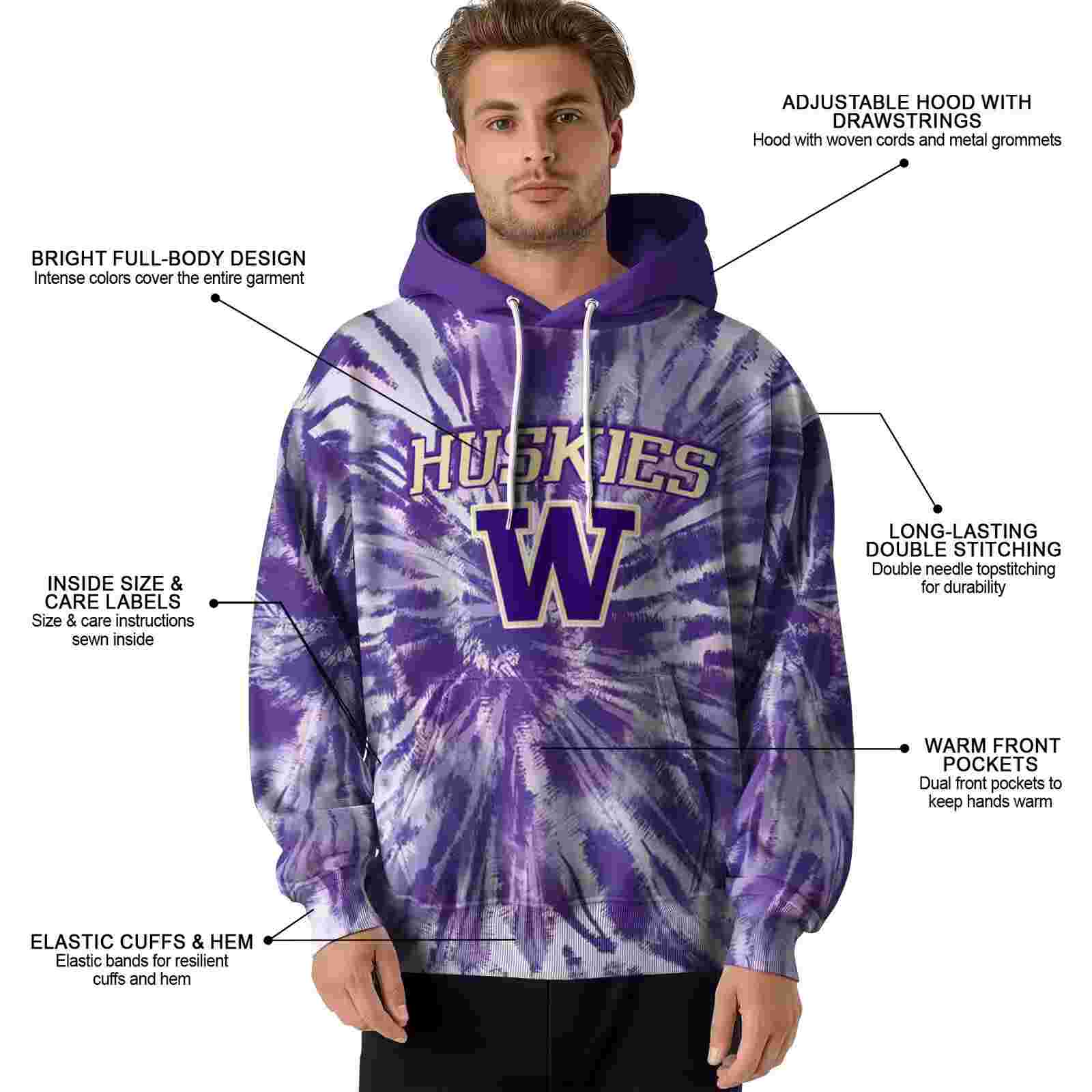 washington huskies tie dye pattern purple hoodie latest model