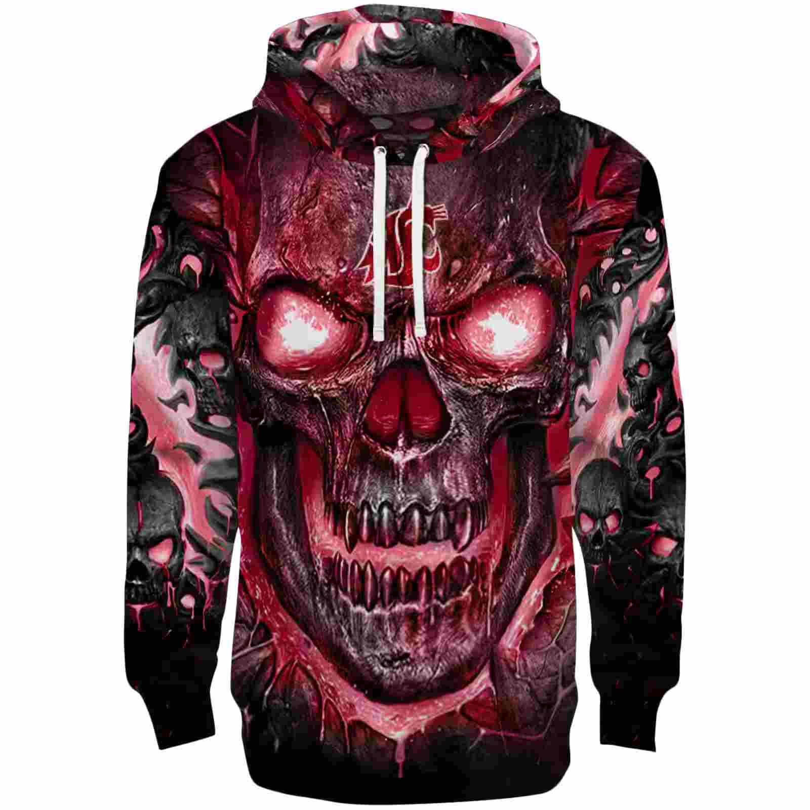 Washington State Cougars Demonic Skull Crimson Black Hoodie