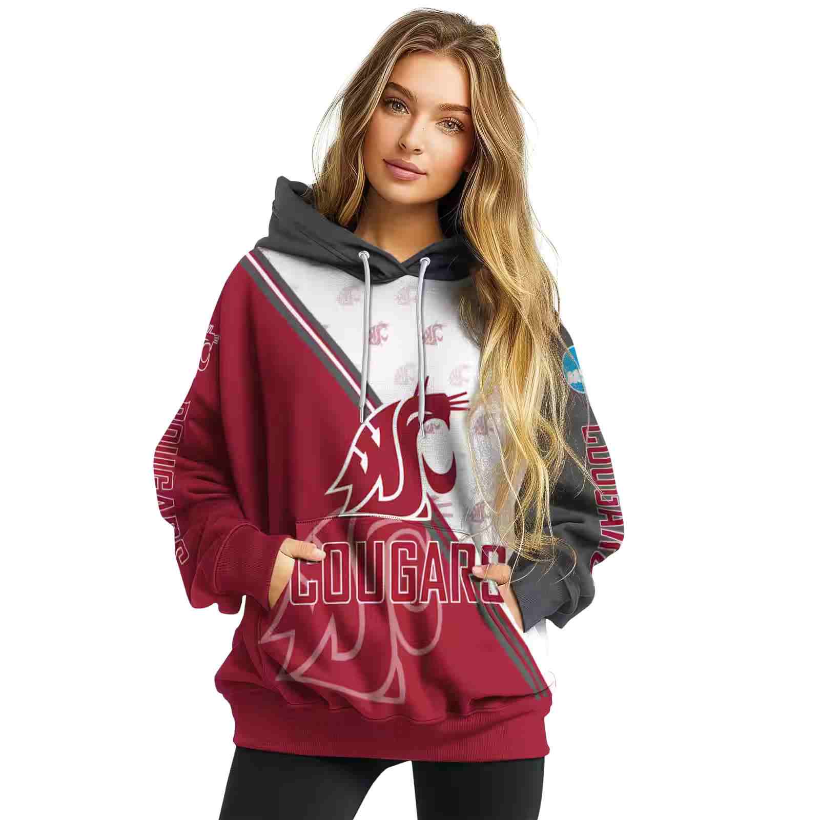 washington state cougars diagonal stripe crimson white hoodie high quality