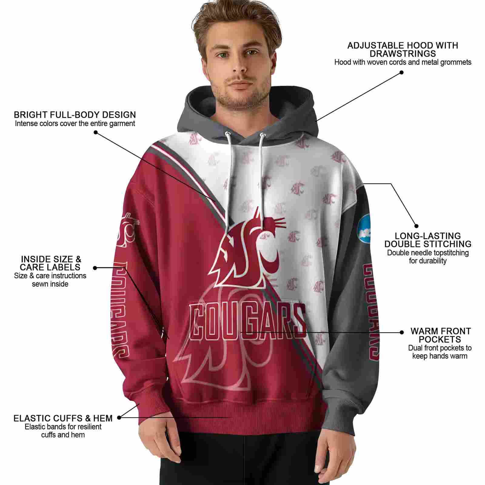 washington state cougars diagonal stripe crimson white hoodie latest model