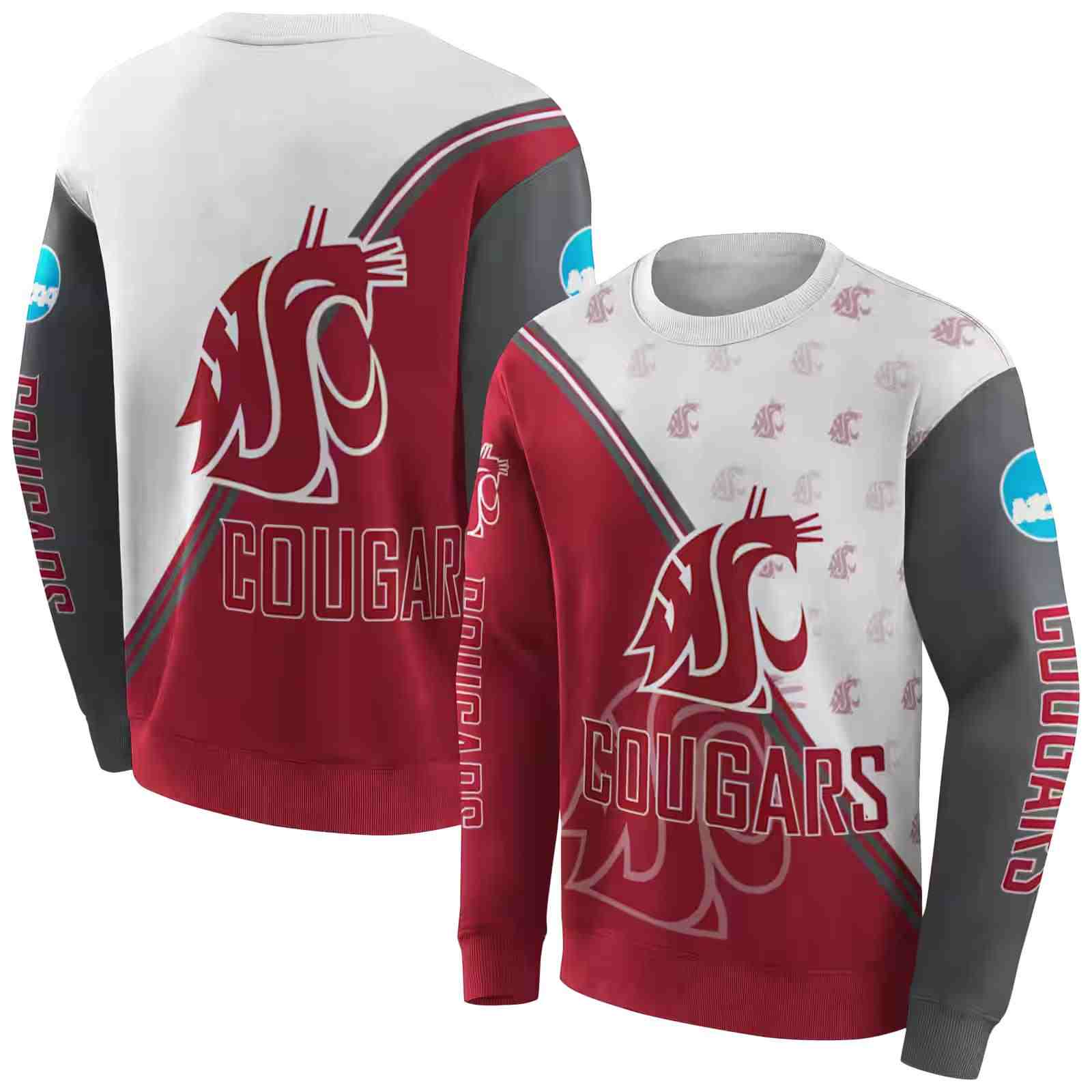 washington state cougars diagonal stripe crimson white hoodie premium grade