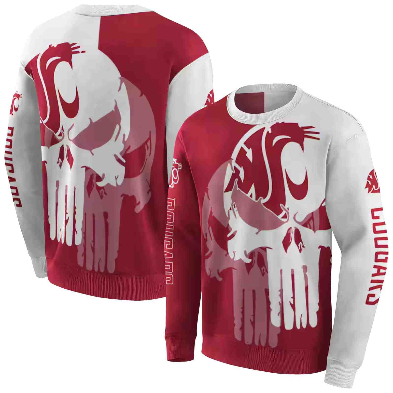 washington state cougars graphic punisher crimson white hoodie premium grade