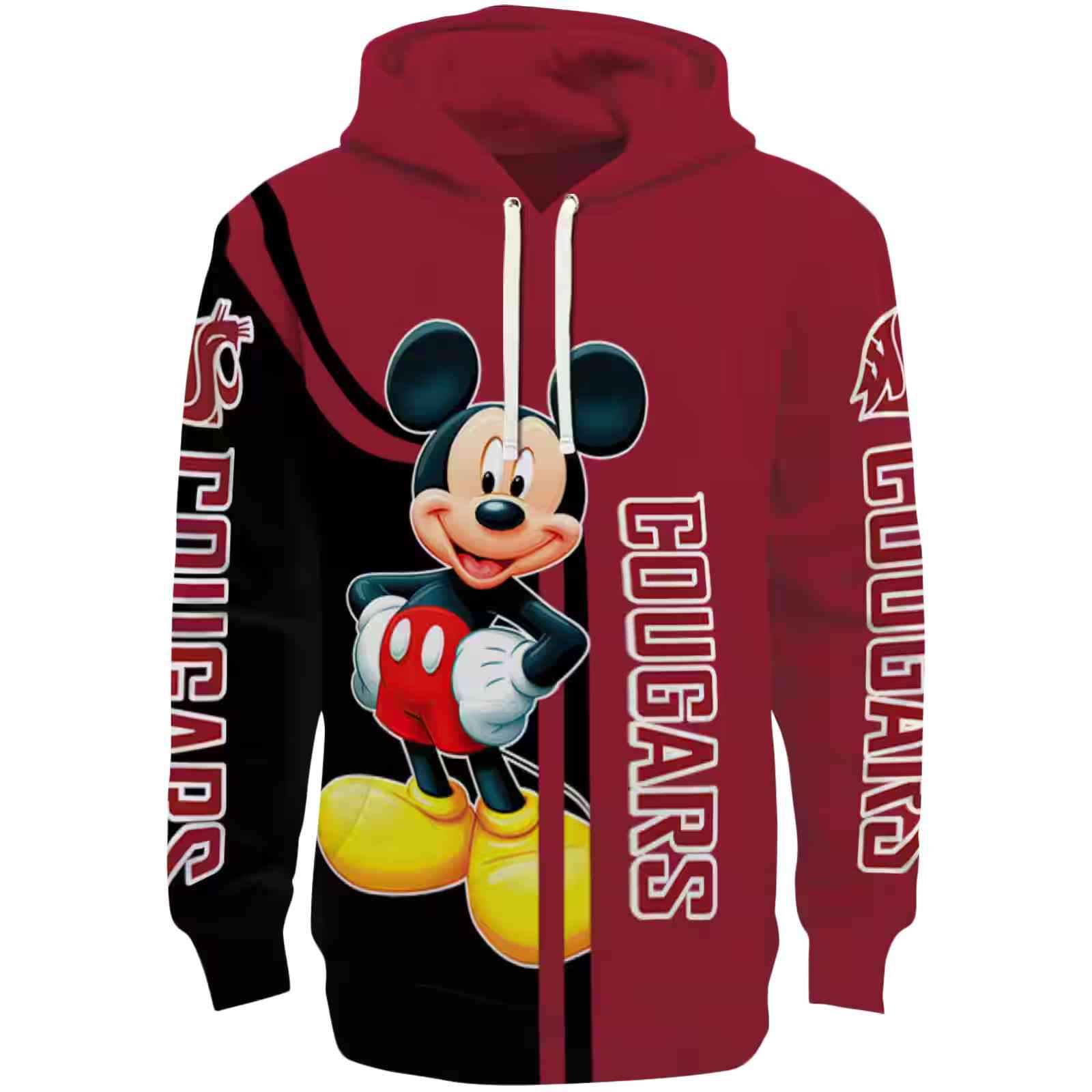 Washington State Cougars Mickey Mouse Crimson Black Hoodie