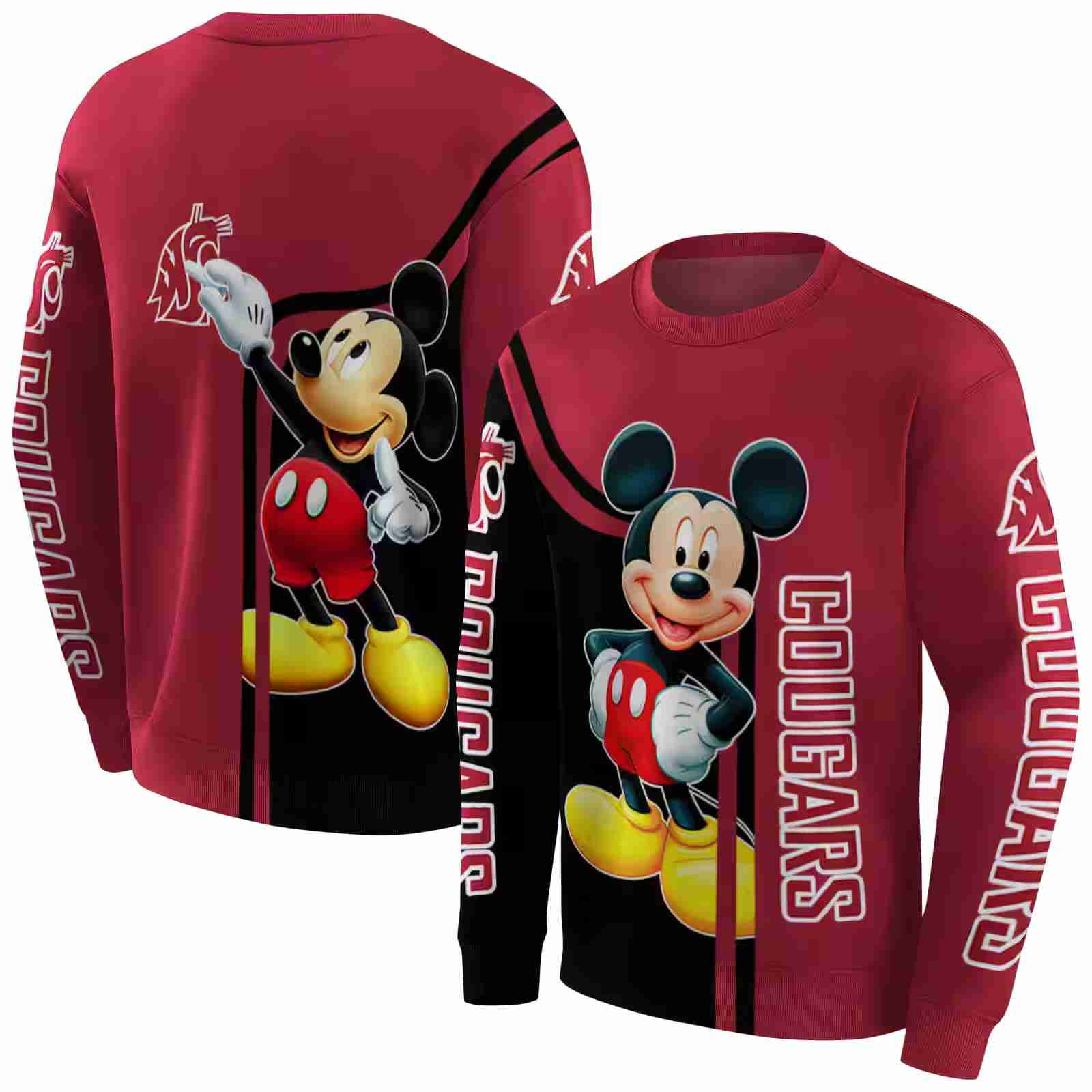 washington state cougars mickey mouse crimson black hoodie premium grade