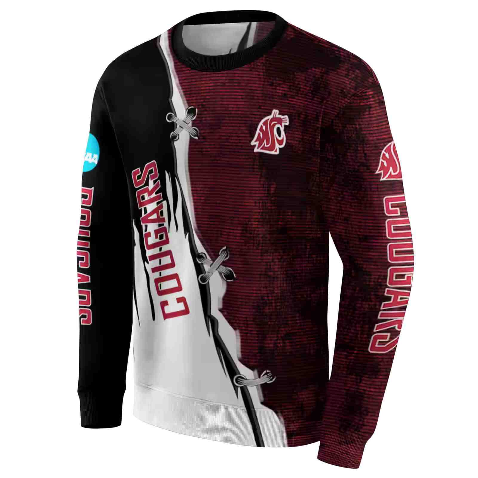 washington state cougars ripped pattern crimson black white hoodie new arrival