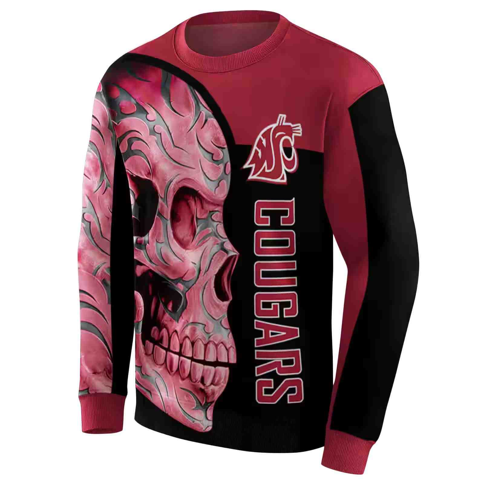 washington state cougars skull motif crimson black hoodie new arrival