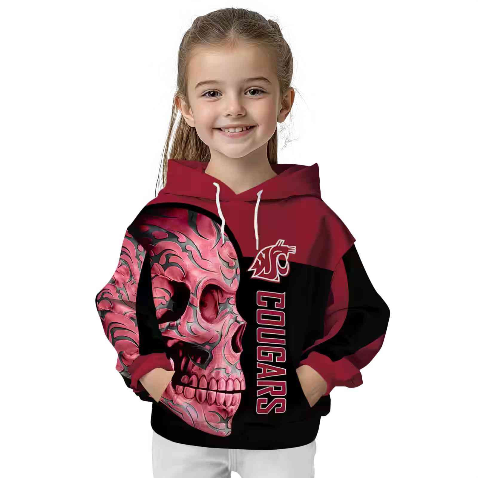 washington state cougars skull motif crimson black hoodie top rated