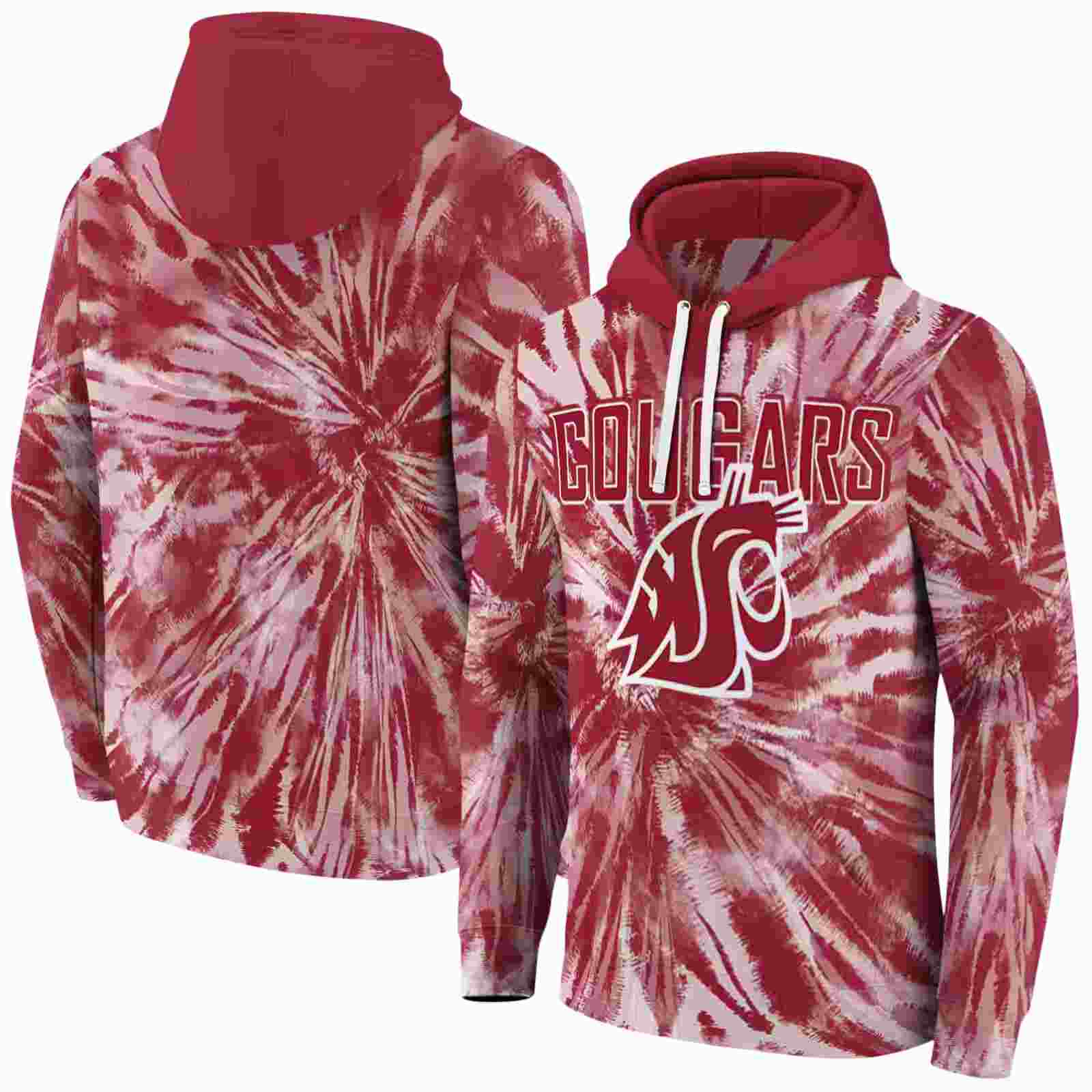 washington state cougars tie dye pattern crimson hoodie fashion forward