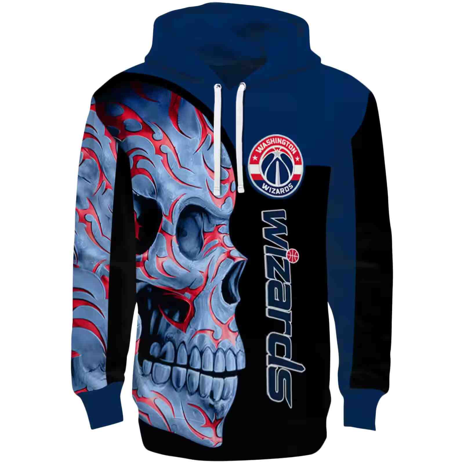 Washington Wizards Skull Motif Blue Black Hoodie