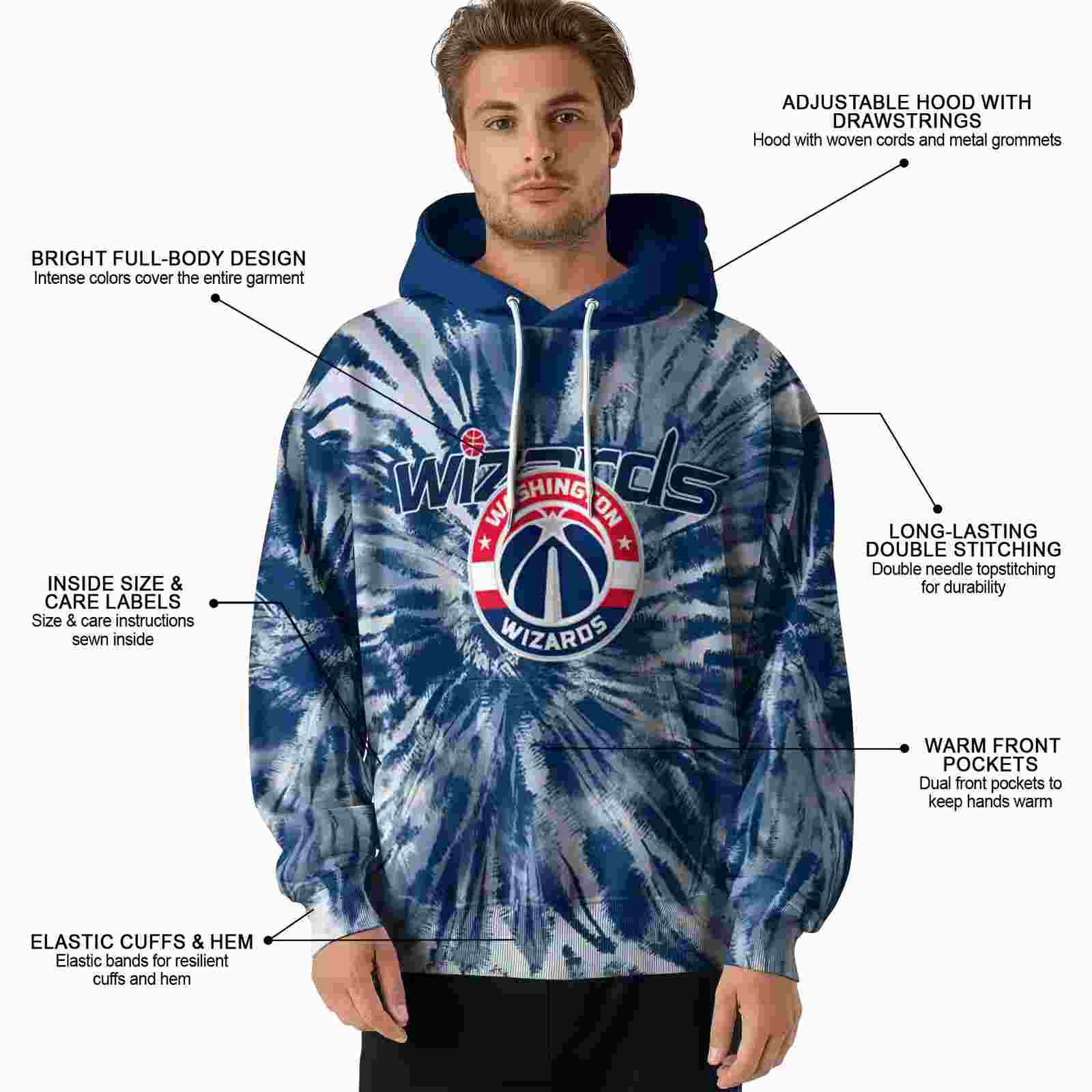 washington wizards tie dye pattern blue hoodie latest model