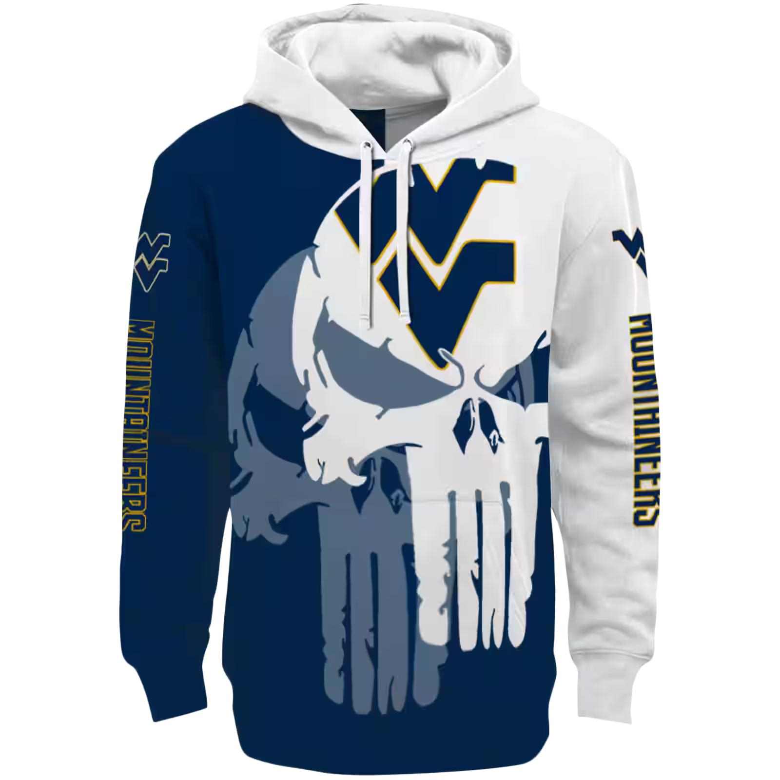 West Virginia Mountaineers Graphic Punisher Blue White Hoodie