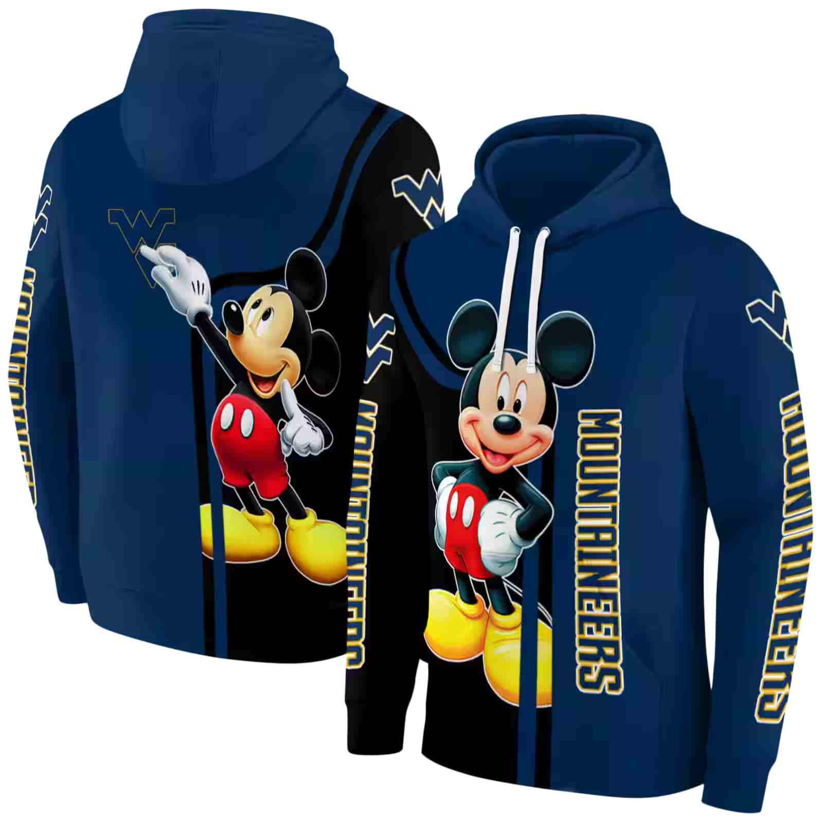 west virginia mountaineers mickey mouse blue black hoodie fashion forward