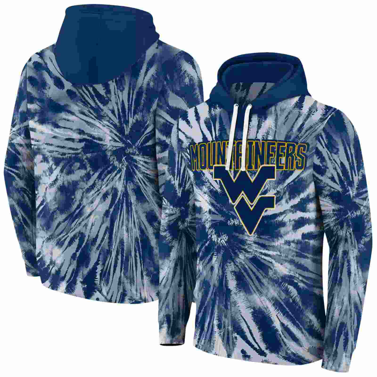 west virginia mountaineers tie dye pattern blue hoodie fashion forward