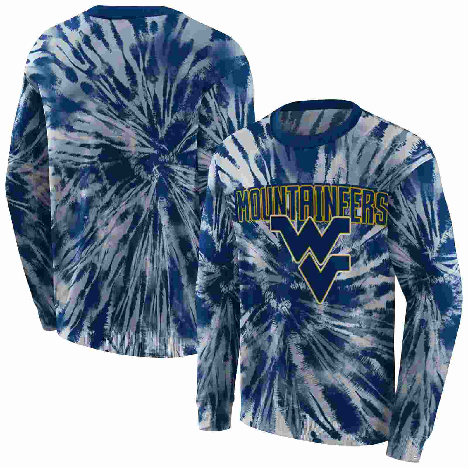 west virginia mountaineers tie dye pattern blue hoodie premium grade