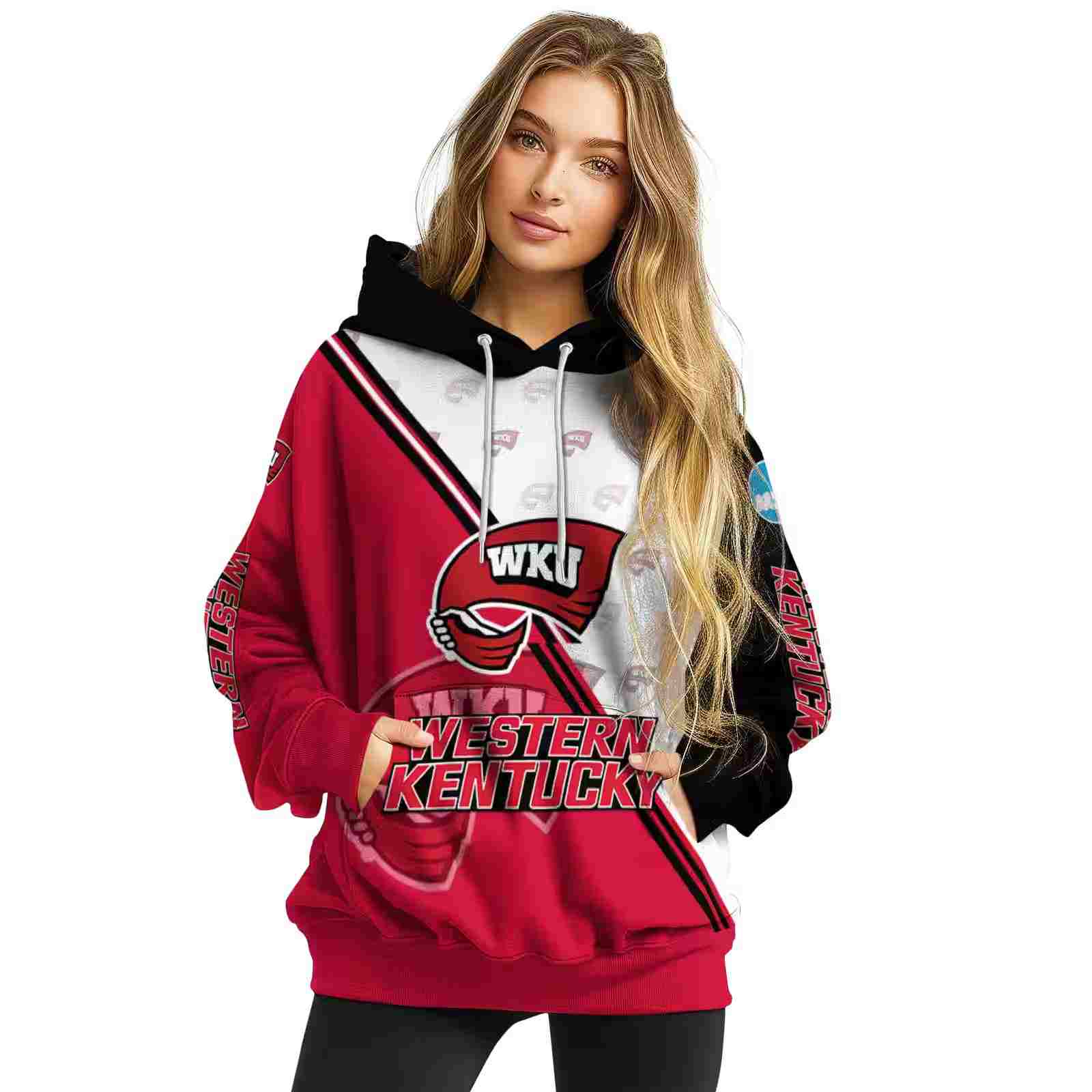 western kentucky hilltoppers diagonal stripe red white hoodie high quality