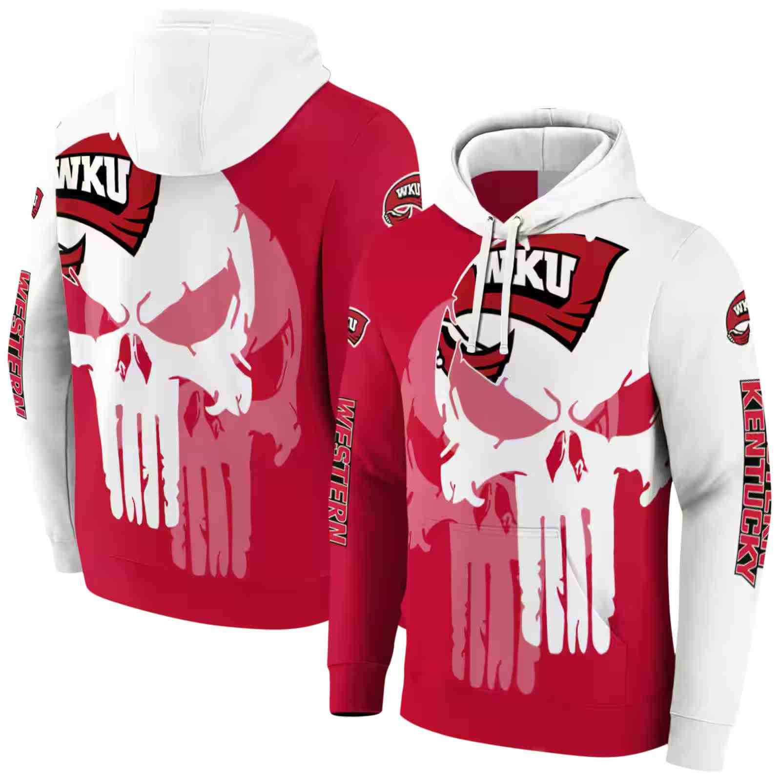 western kentucky hilltoppers graphic punisher red white hoodie fashion forward