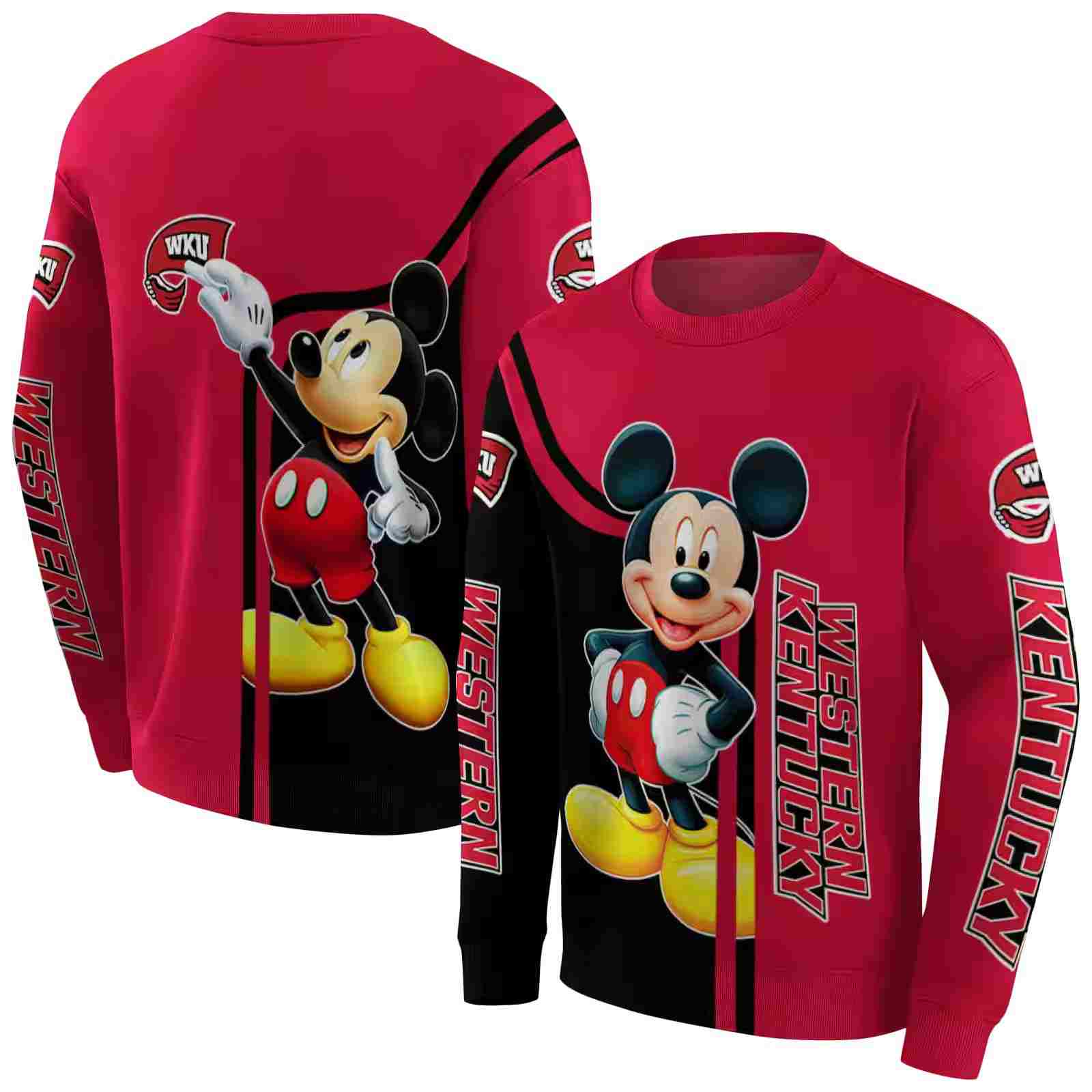 western kentucky hilltoppers mickey mouse red black hoodie premium grade