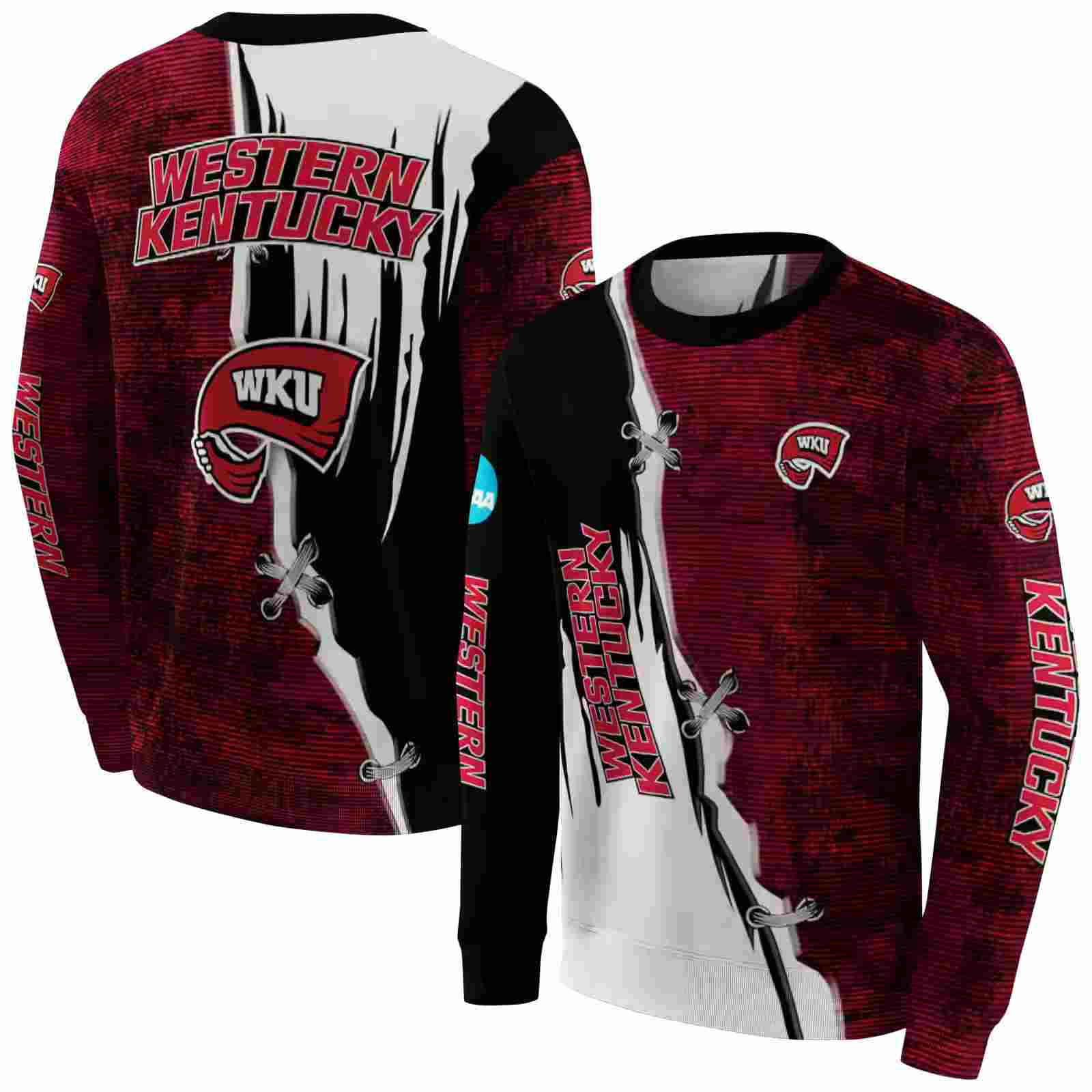 western kentucky hilltoppers ripped pattern red black white hoodie premium grade