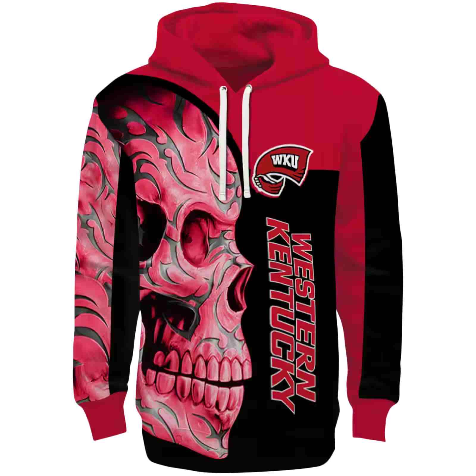 Western Kentucky Hilltoppers Skull Motif Red Black Hoodie