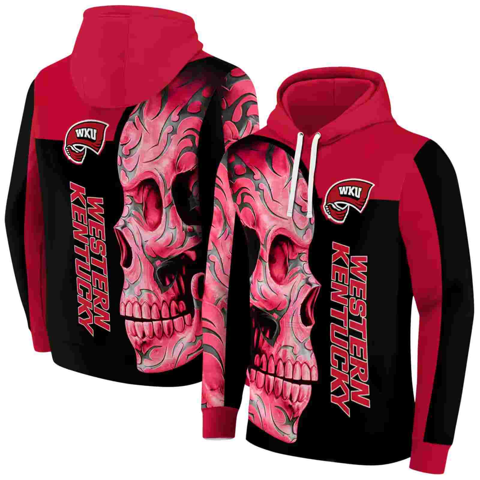 western kentucky hilltoppers skull motif red black hoodie fashion forward