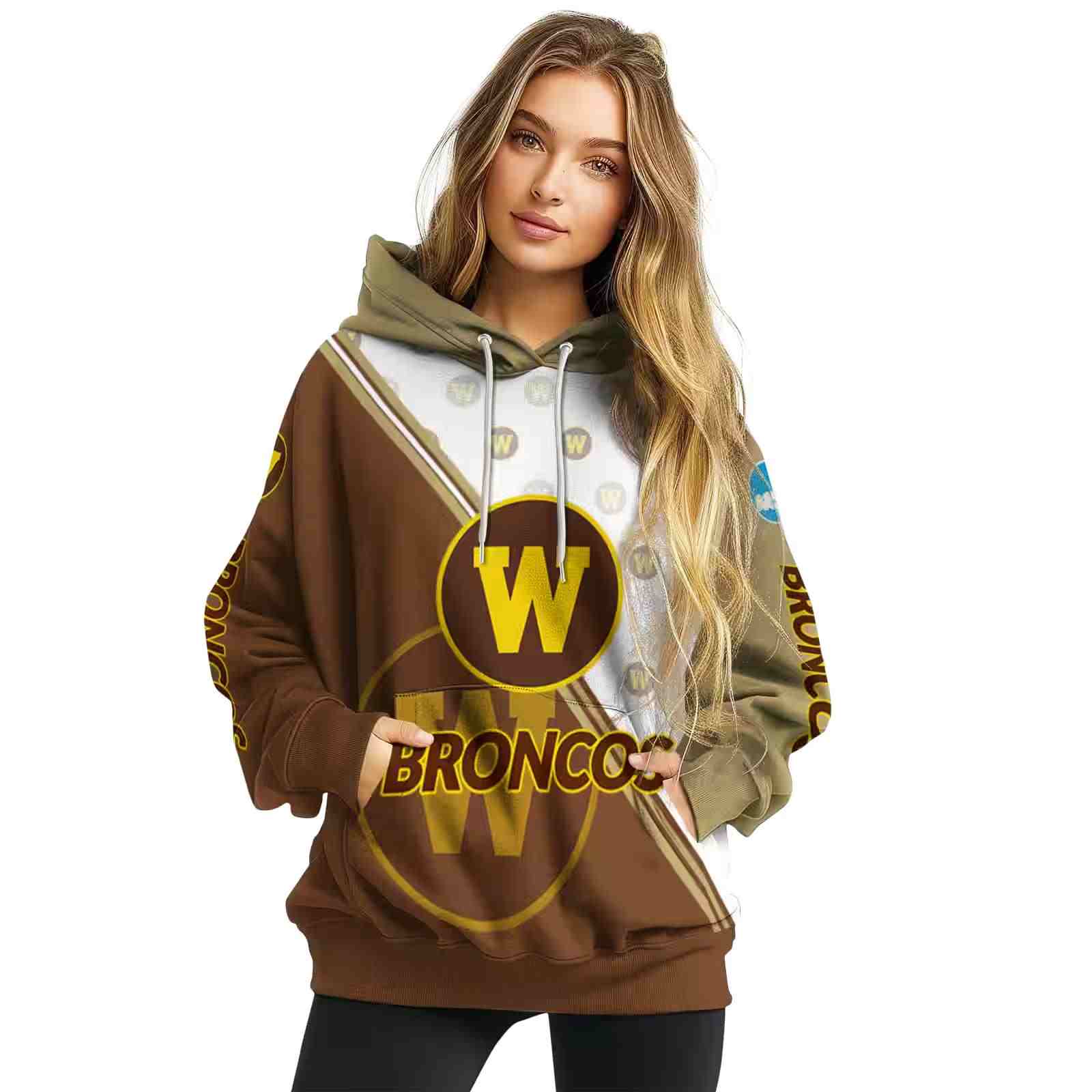 western michigan broncos diagonal stripe brown white hoodie high quality