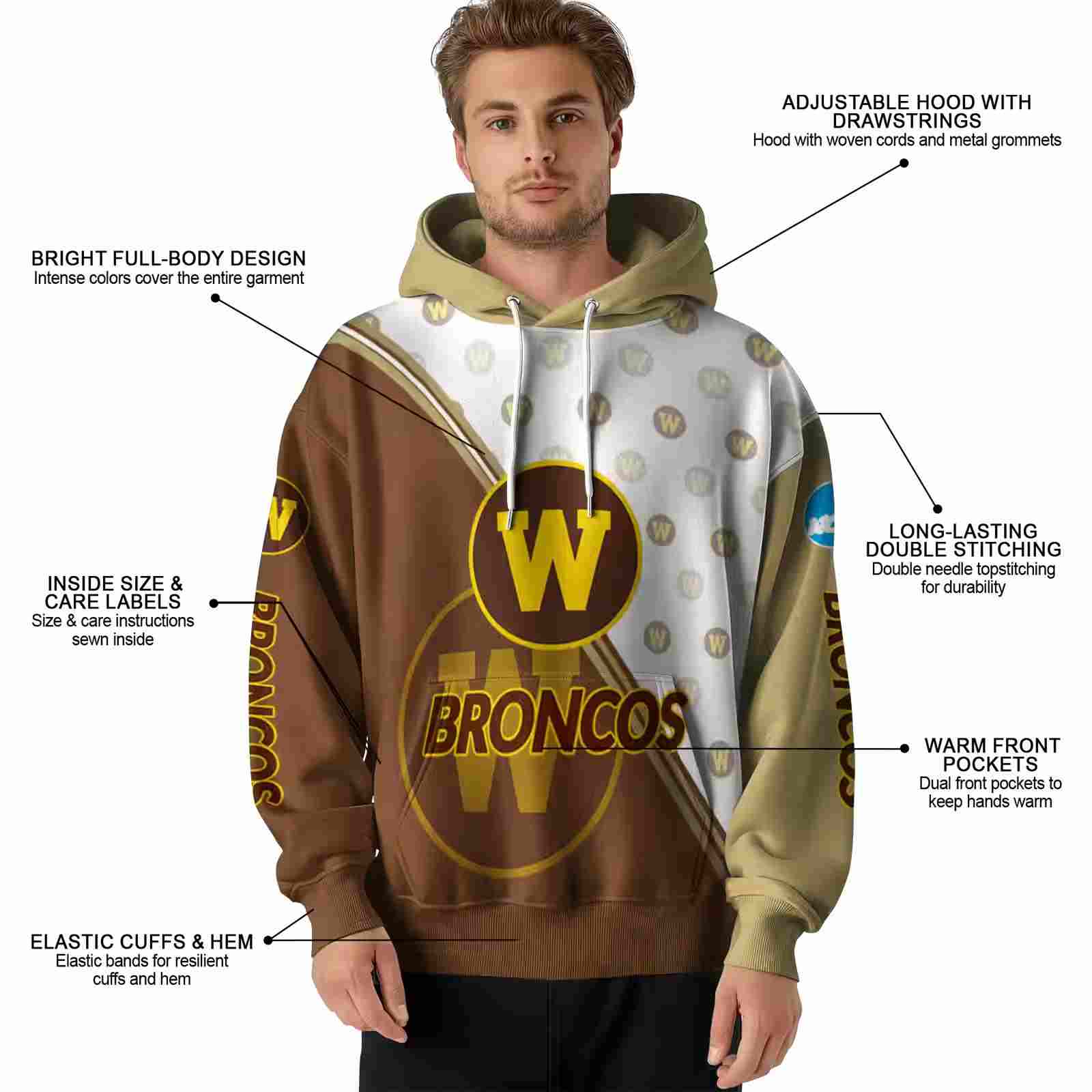 western michigan broncos diagonal stripe brown white hoodie latest model