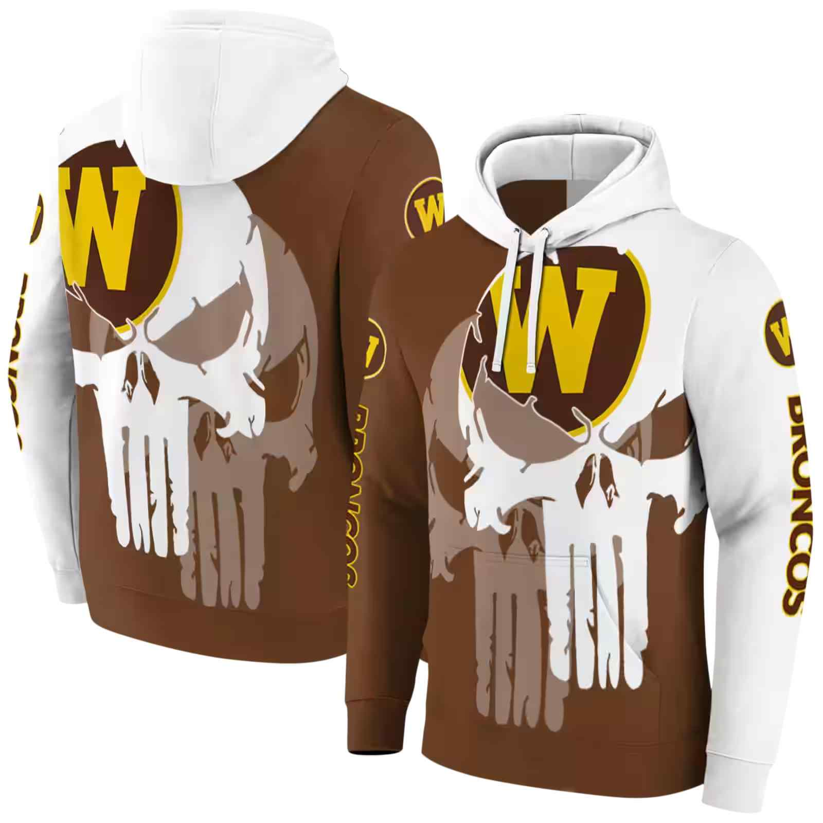 western michigan broncos graphic punisher brown white hoodie fashion forward