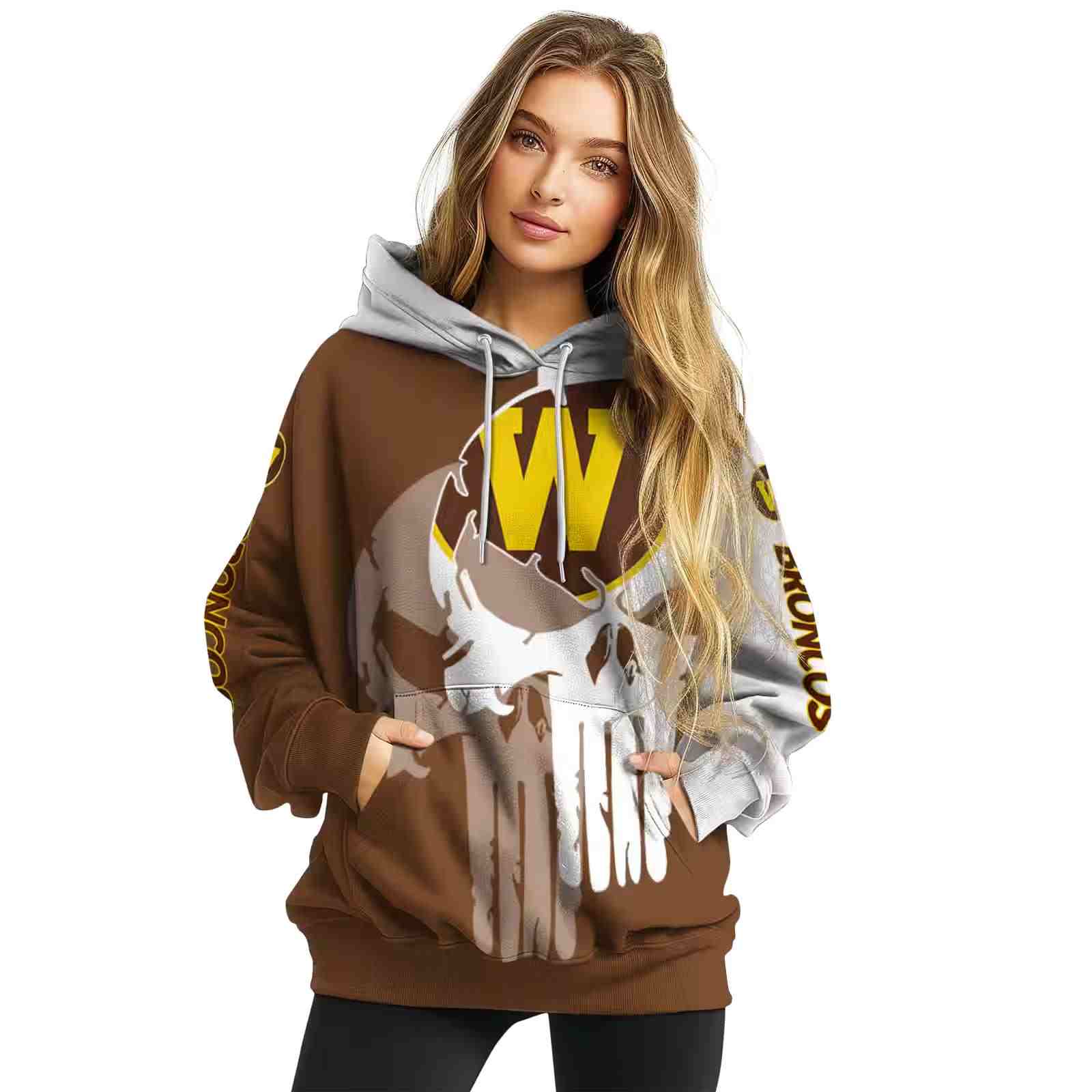 western michigan broncos graphic punisher brown white hoodie high quality