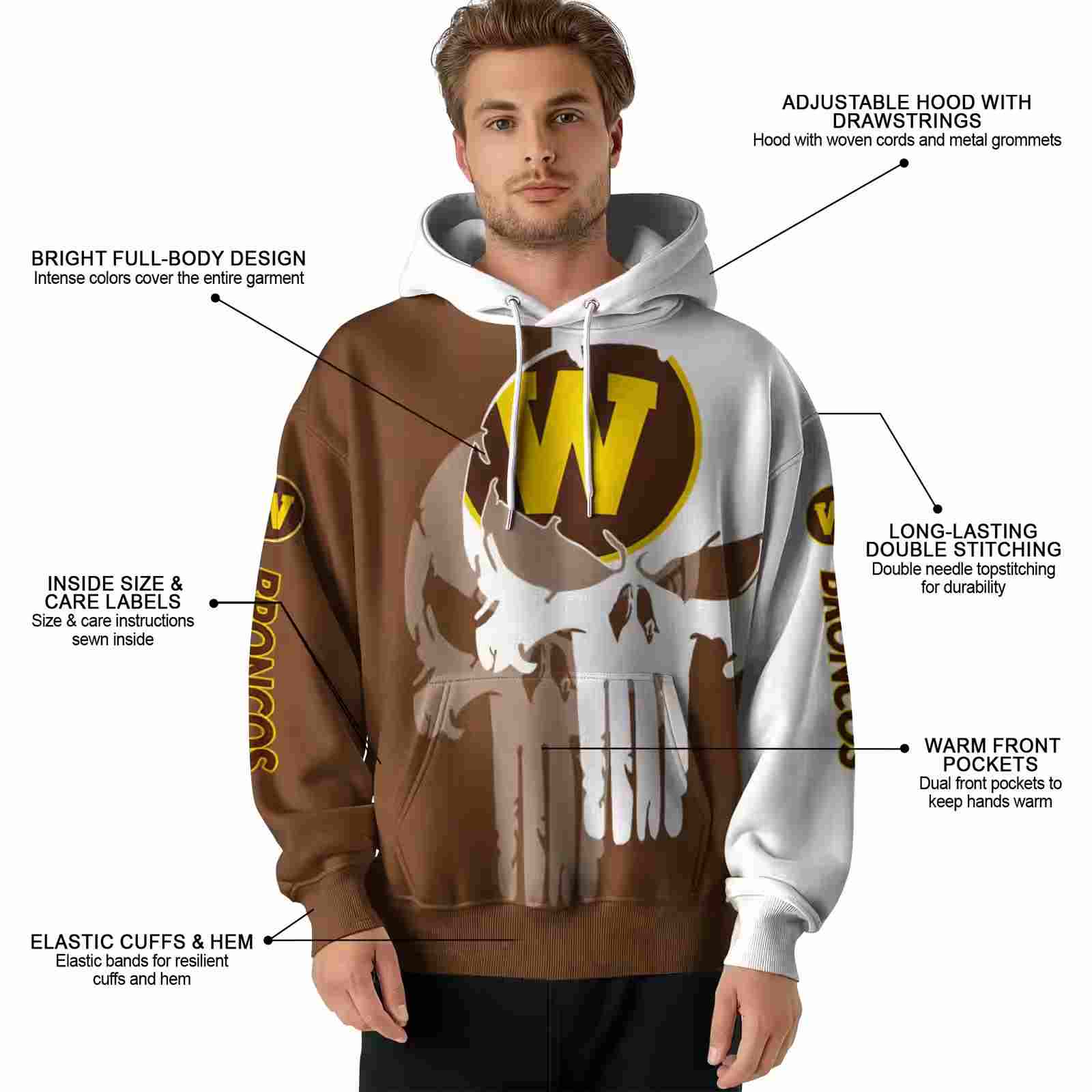 western michigan broncos graphic punisher brown white hoodie latest model