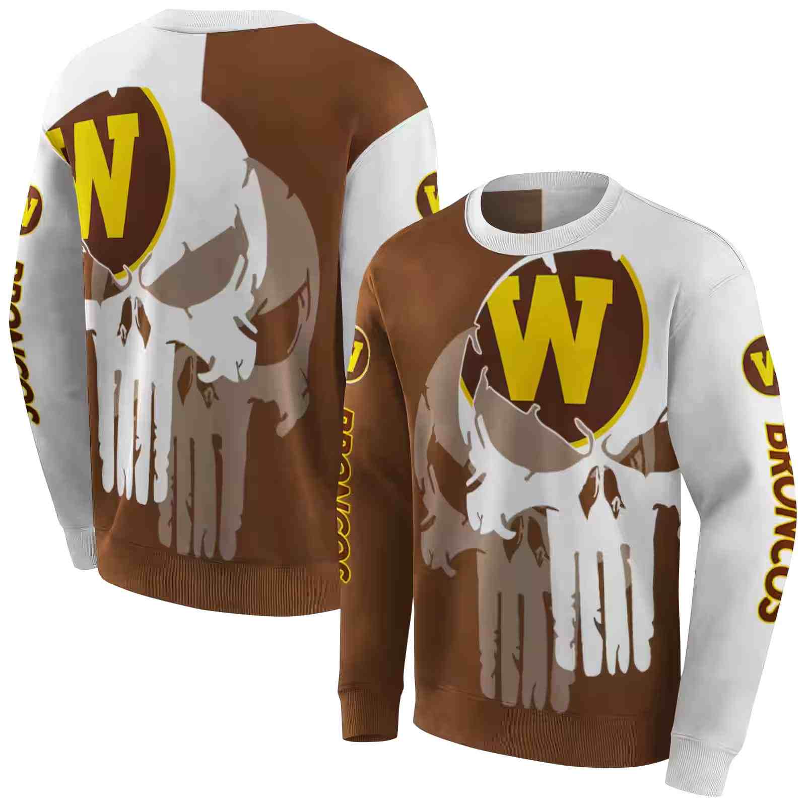 western michigan broncos graphic punisher brown white hoodie premium grade