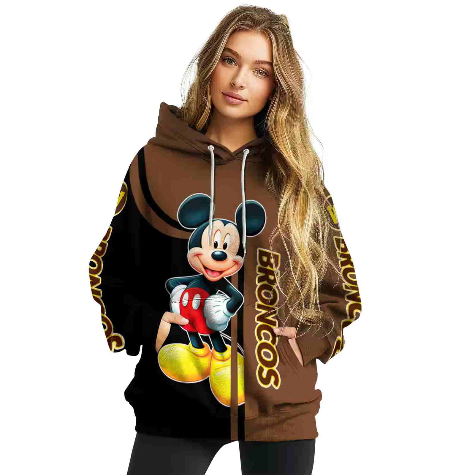 western michigan broncos mickey mouse brown black hoodie high quality