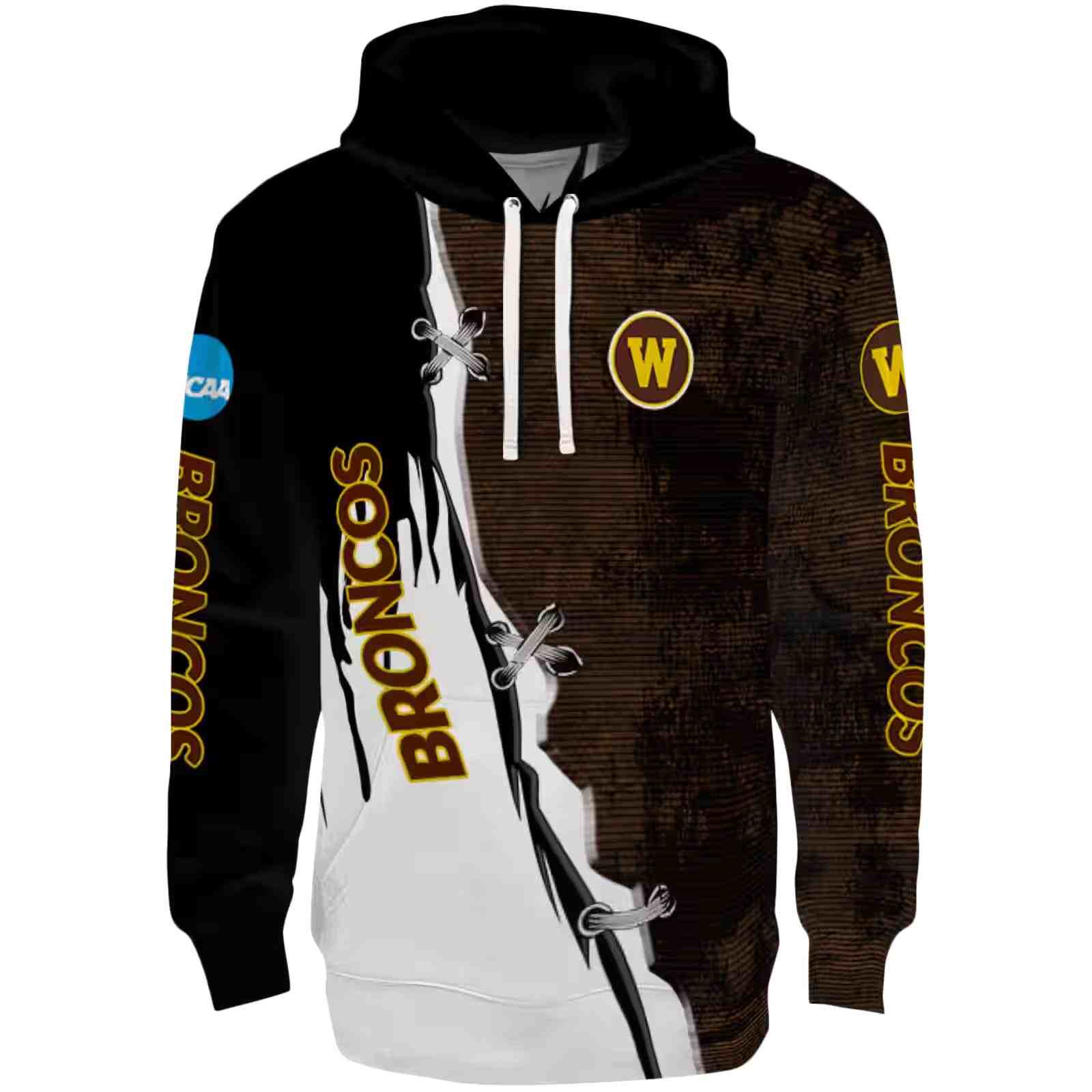 Western Michigan Broncos Ripped Pattern Brown Black White Hoodie