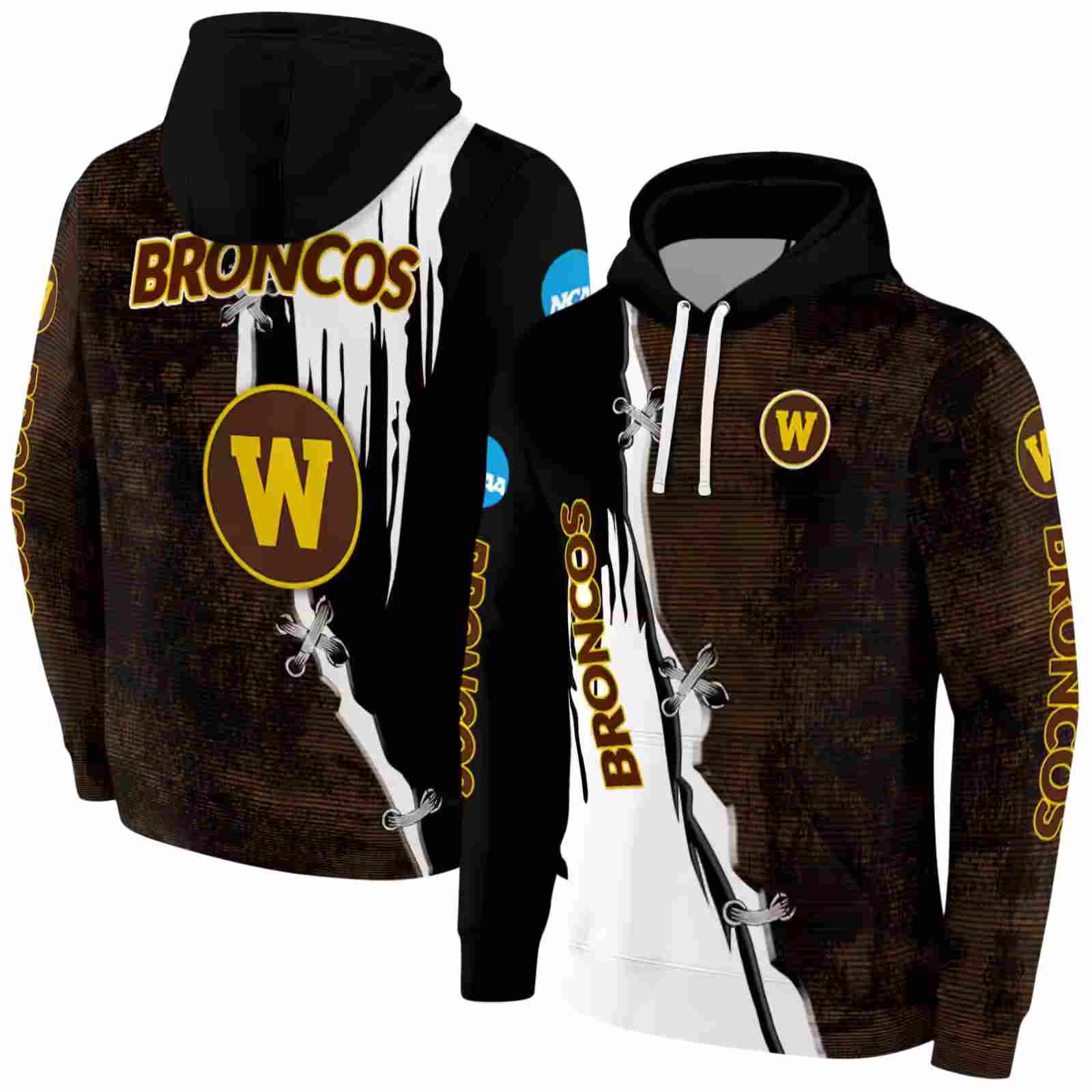 western michigan broncos ripped pattern brown black white hoodie fashion forward