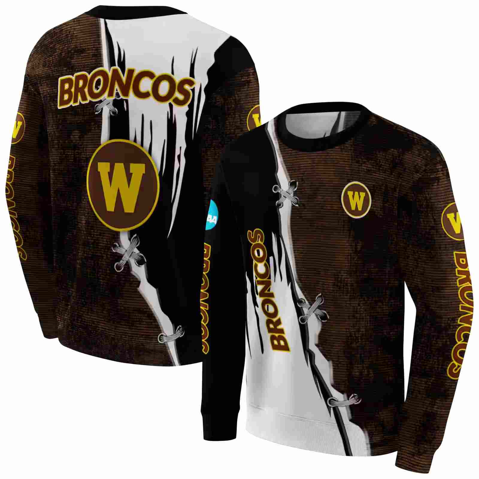 western michigan broncos ripped pattern brown black white hoodie premium grade