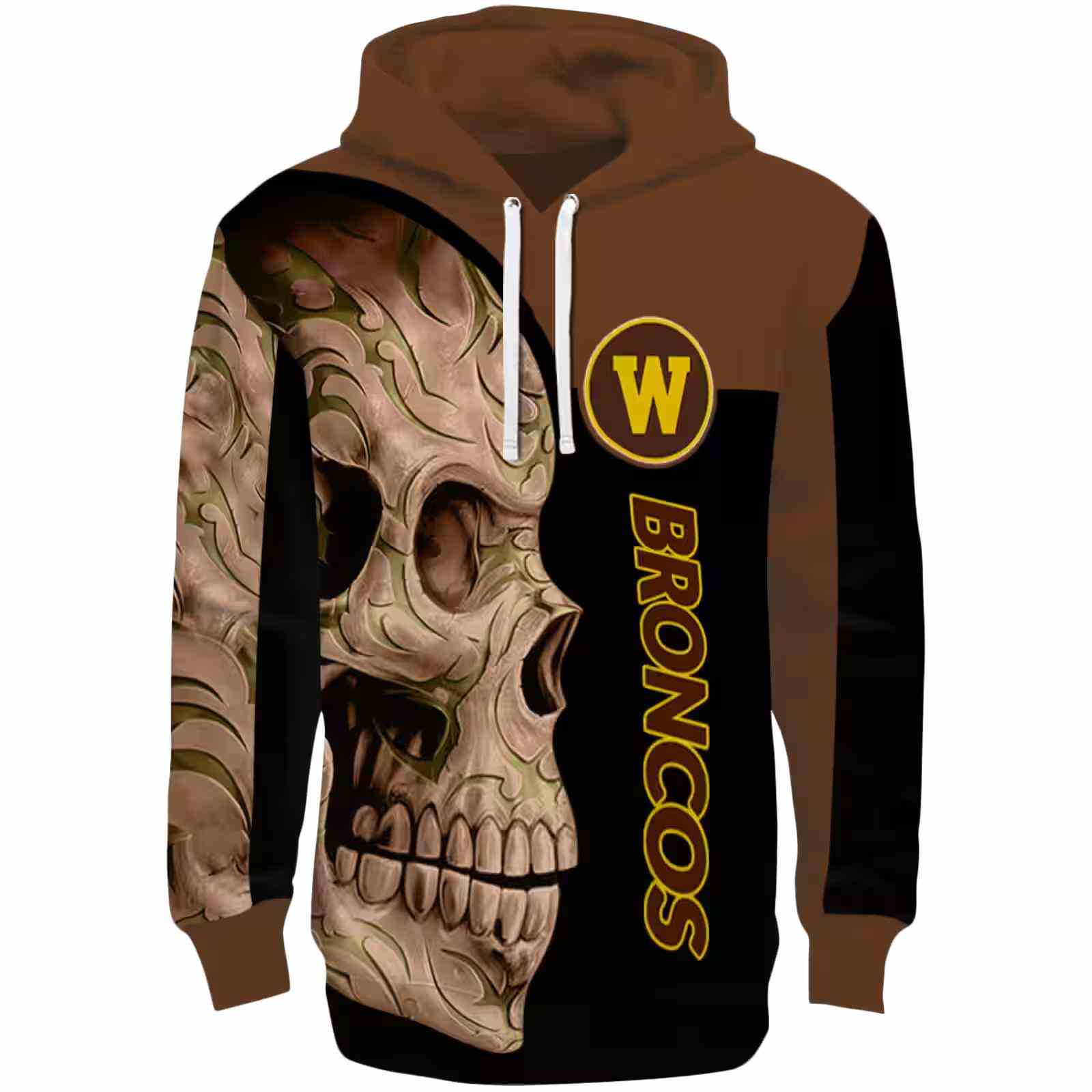 Western Michigan Broncos Skull Motif Brown Black Hoodie