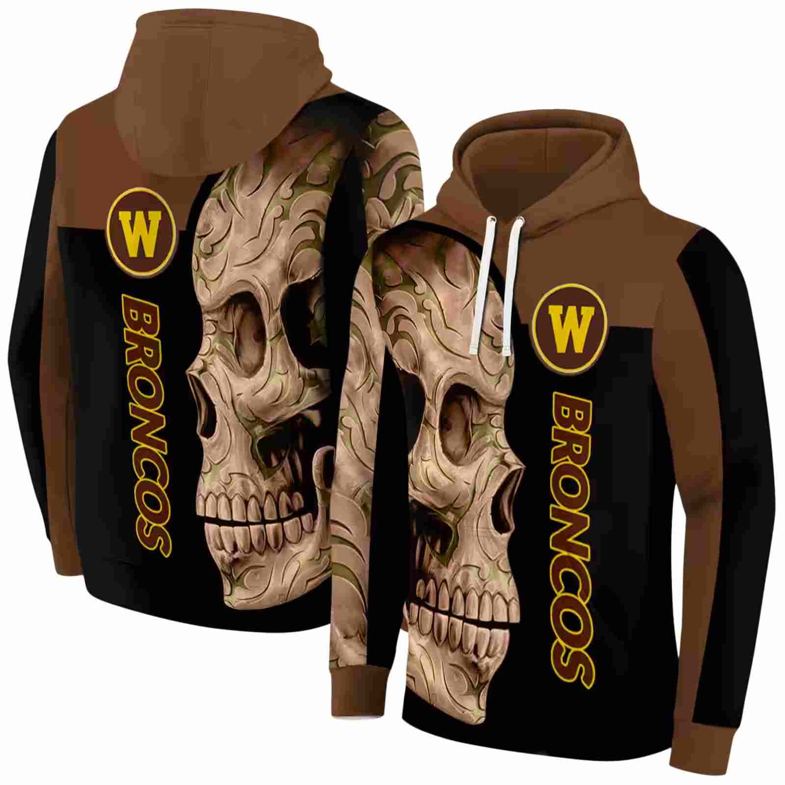 western michigan broncos skull motif brown black hoodie fashion forward