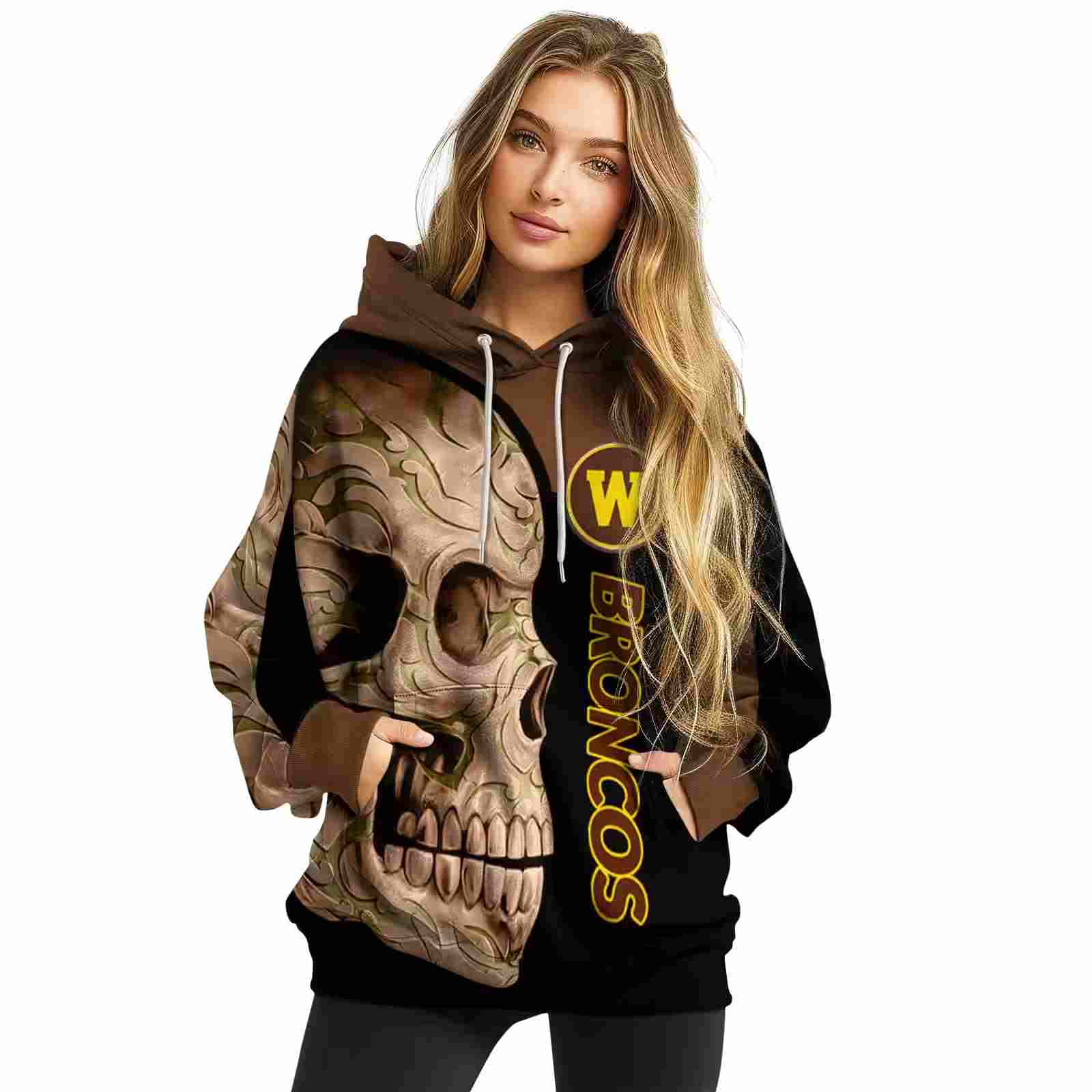 western michigan broncos skull motif brown black hoodie high quality