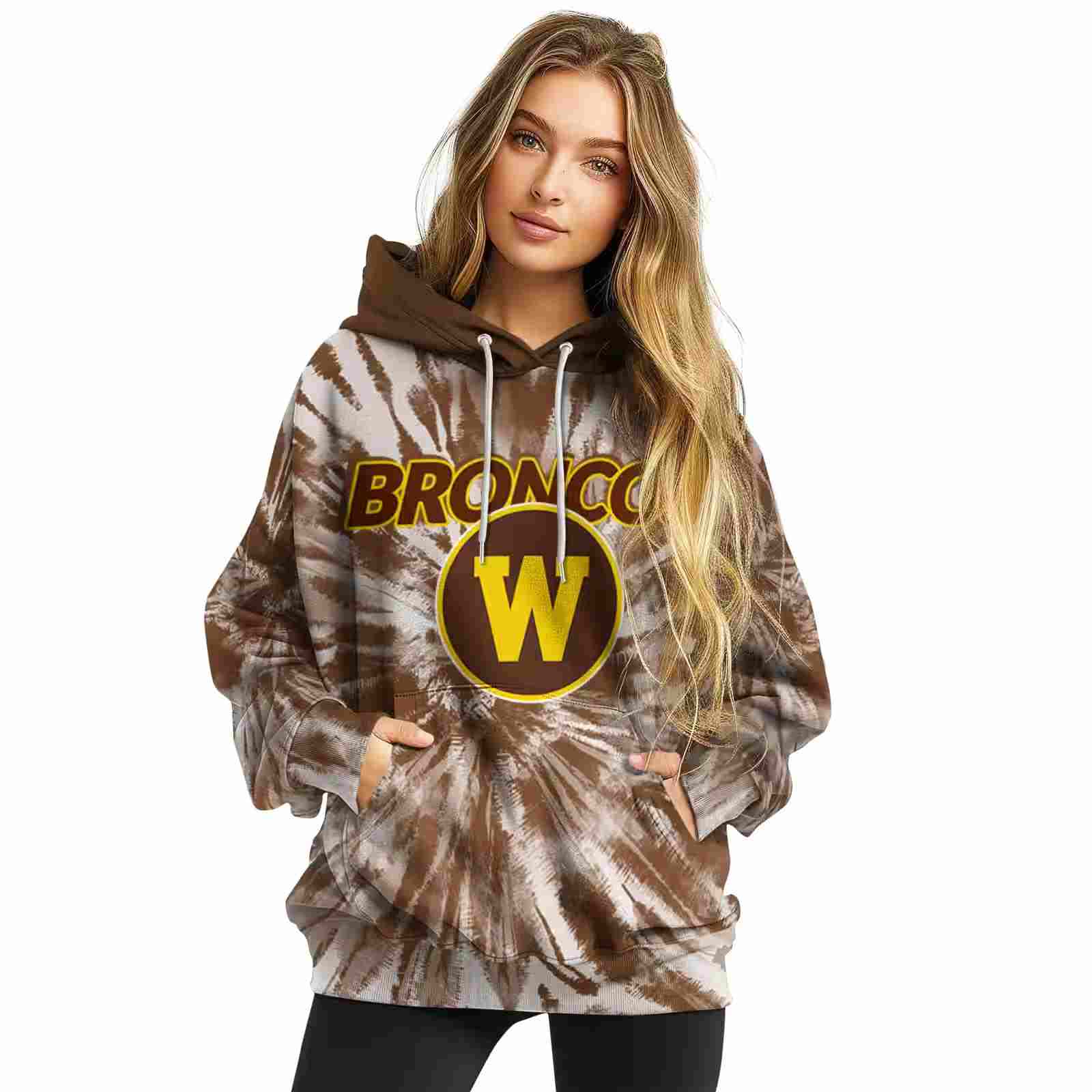 western michigan broncos tie dye pattern brown hoodie high quality