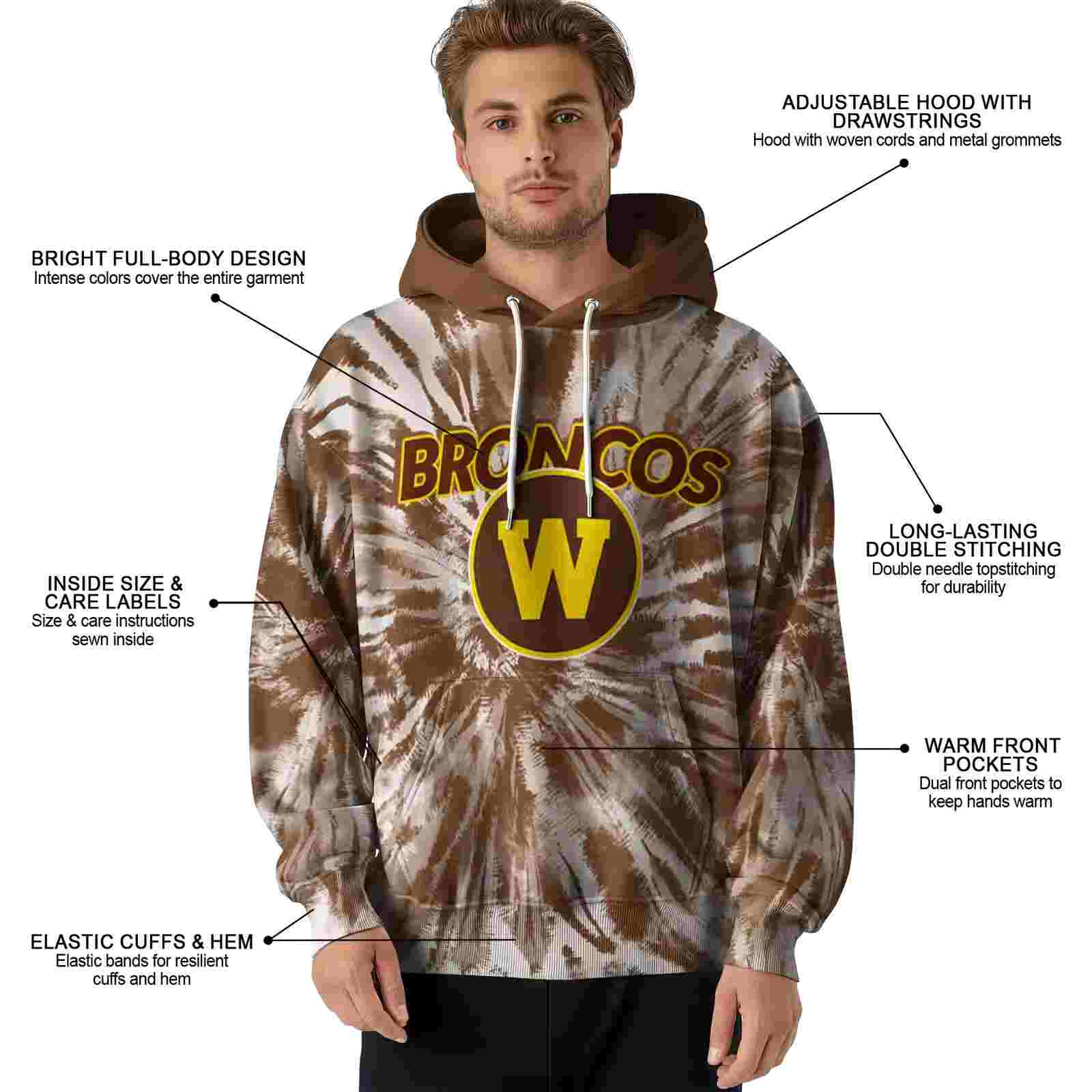 western michigan broncos tie dye pattern brown hoodie latest model