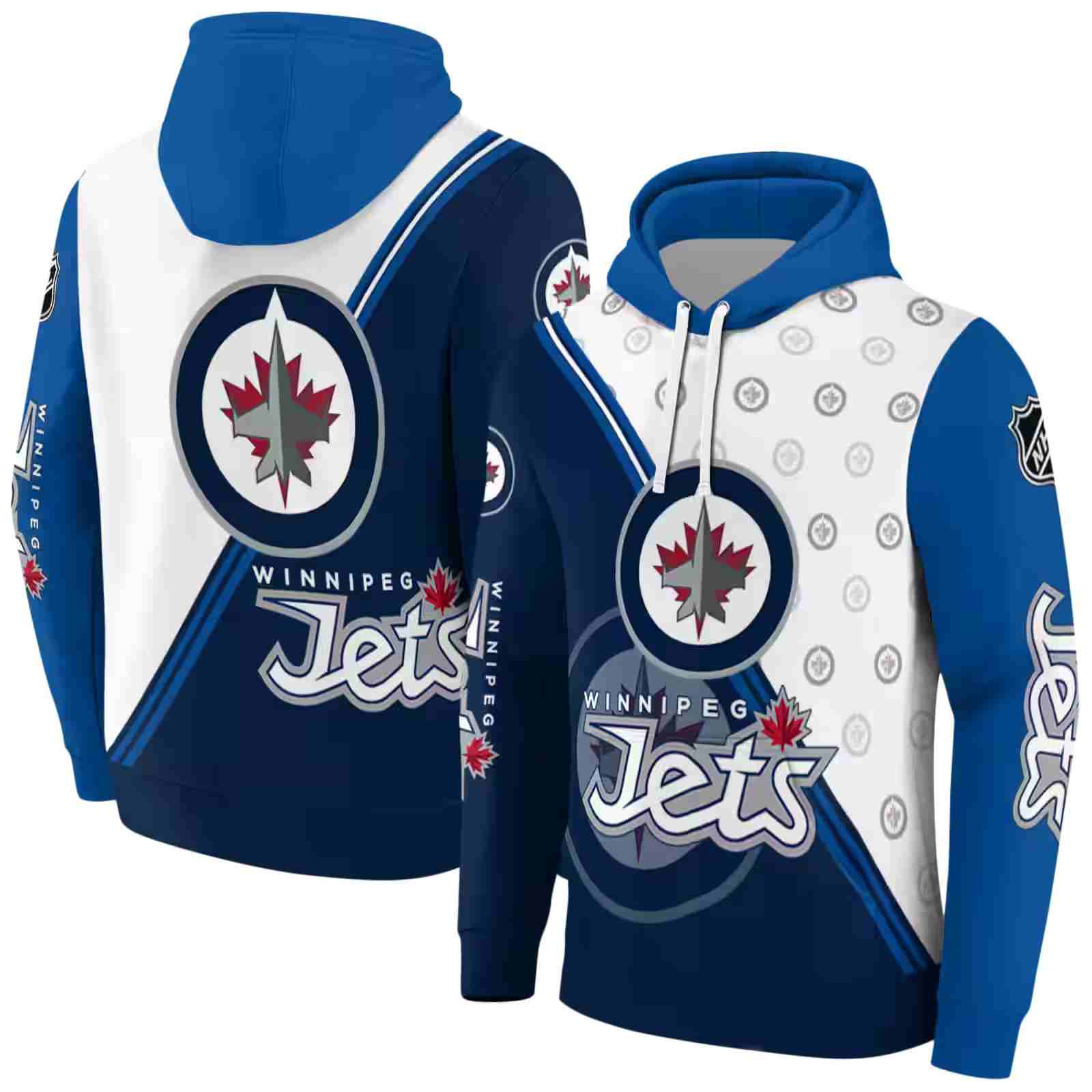 winnipeg jets diagonal stripe blue white hoodie fashion forward