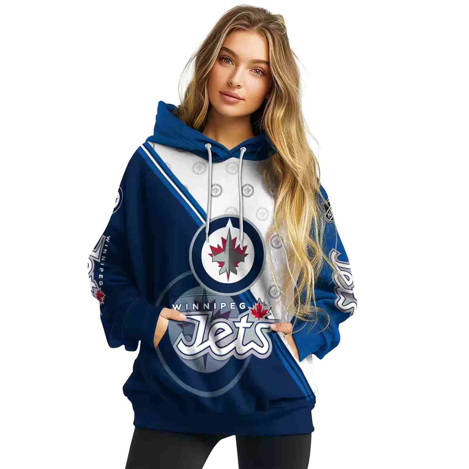 winnipeg jets diagonal stripe blue white hoodie high quality